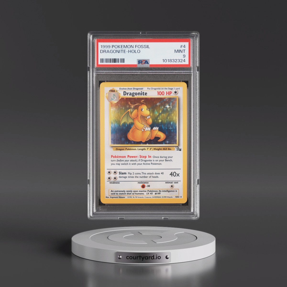 1999 Pokémon Fossil #4 Dragonite - Holo (PSA 9 MINT)