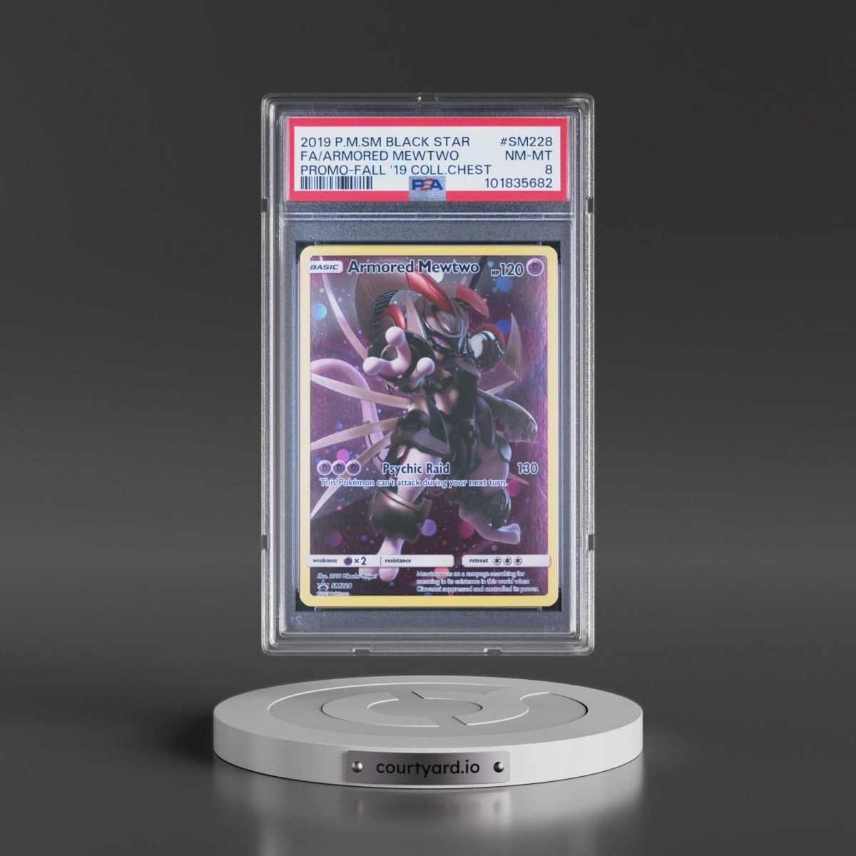 2019 Pokémon SM Black Star Promo #SM228 Armored Mewtwo - Full Art Fall 2019 Collector Chest (PSA 8 NM-MT)