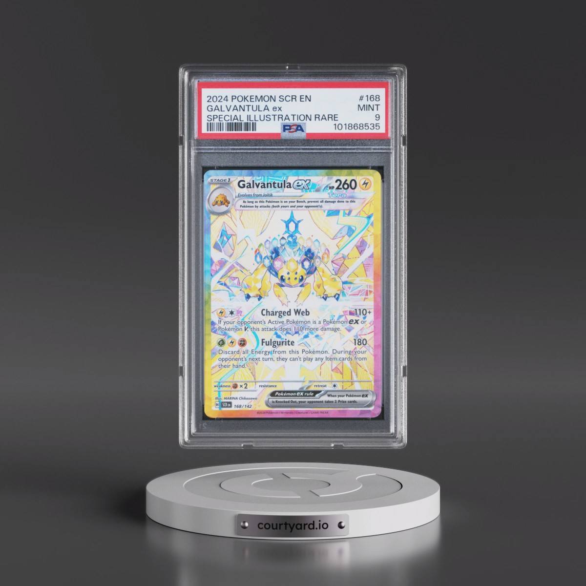 2024 Pokémon Scr EN-Stellar Crown #168 Galvantula EX - Holo Special Illustration Rare (PSA 9 MINT)