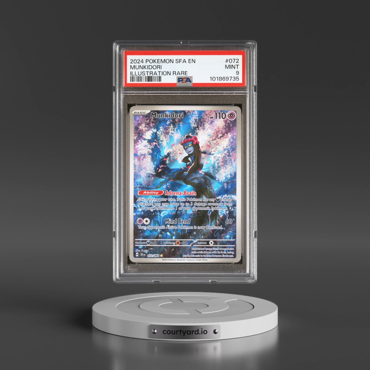 2024 Pokémon Sfa EN-Shrouded Fable #072 Munkidori - Illustration Rare (PSA 9 MINT)