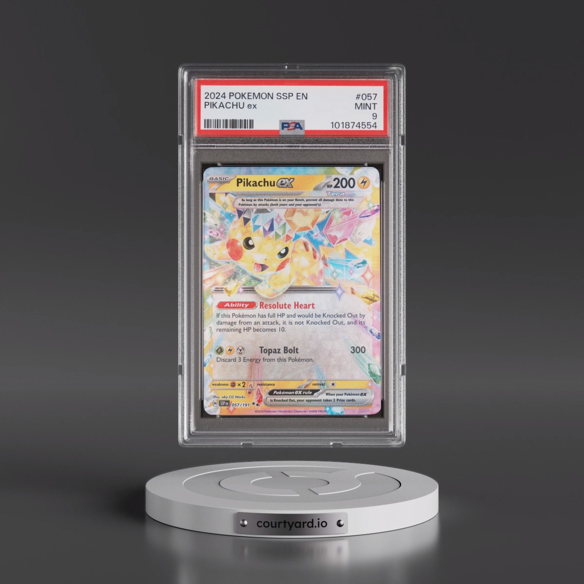 2024 Pokémon Ssp EN-Surging Sparks #057 Pikachu EX - Holo (PSA 9 MINT)