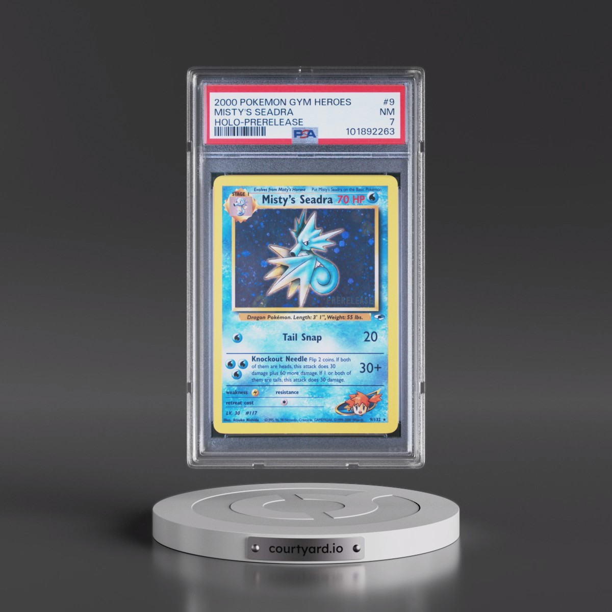2000 Pokémon Gym Heroes #9 Misty's Seadra - Holo-Prerelease (PSA 7 NM)
