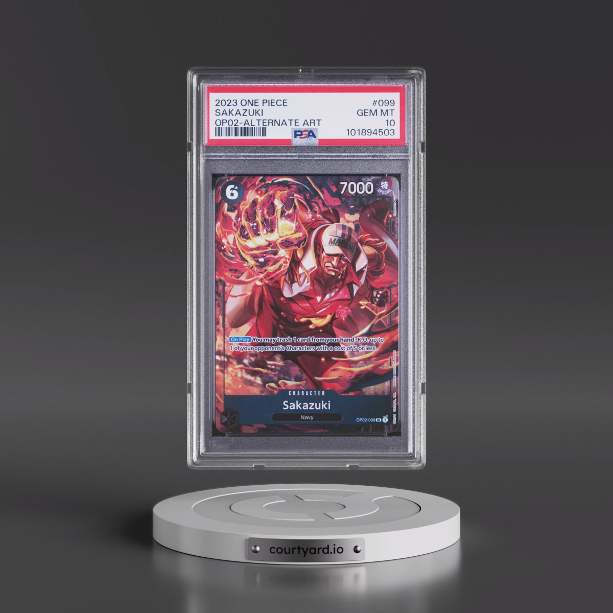 2023 One Piece OP02-Paramount War #099 Sakazuki - Alternate Art (PSA 10 GEM MINT)