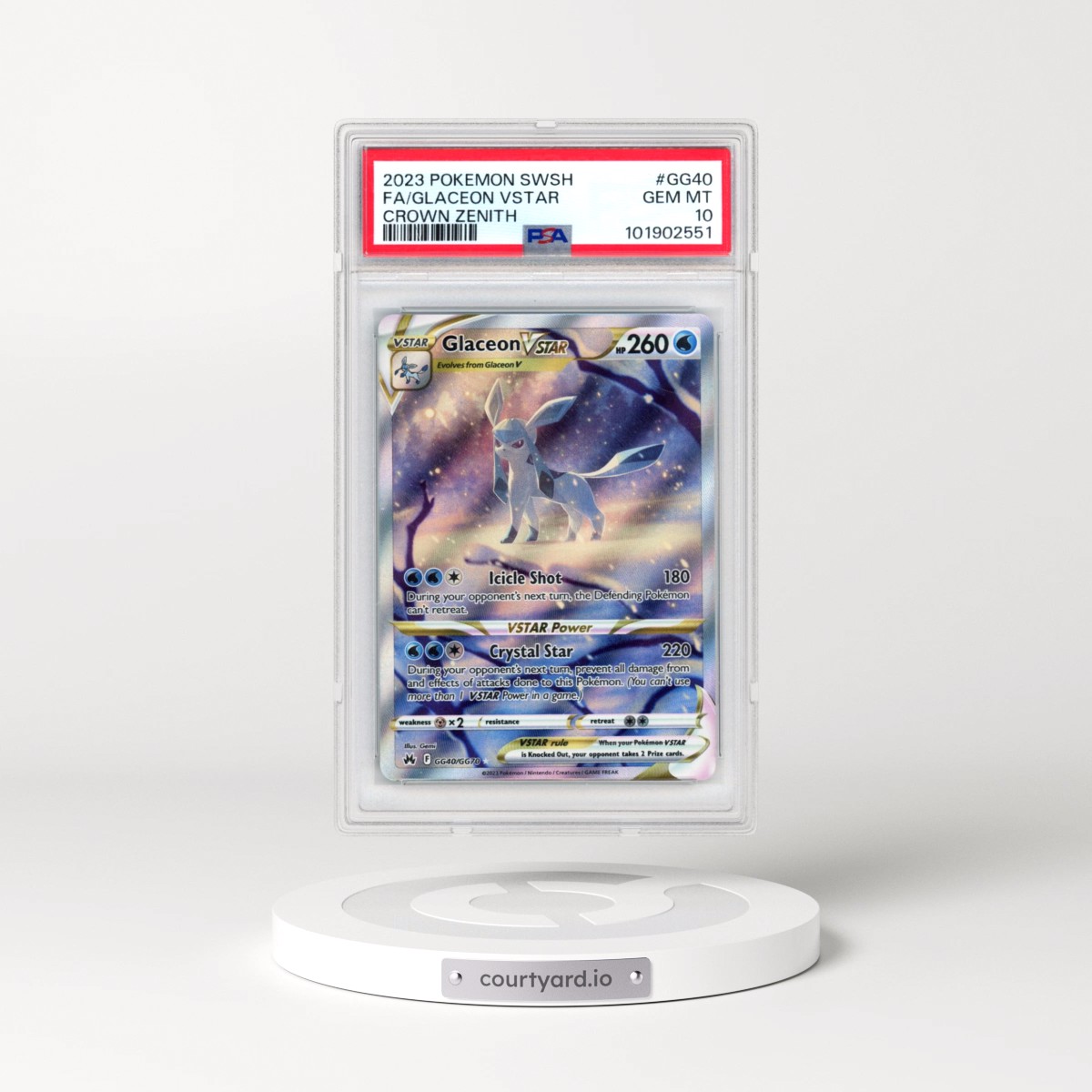 2023 Pokémon Sword and Shield Crown Zenith #GG40 Glaceon Vstar - Full Art (PSA 10 GEM MINT)