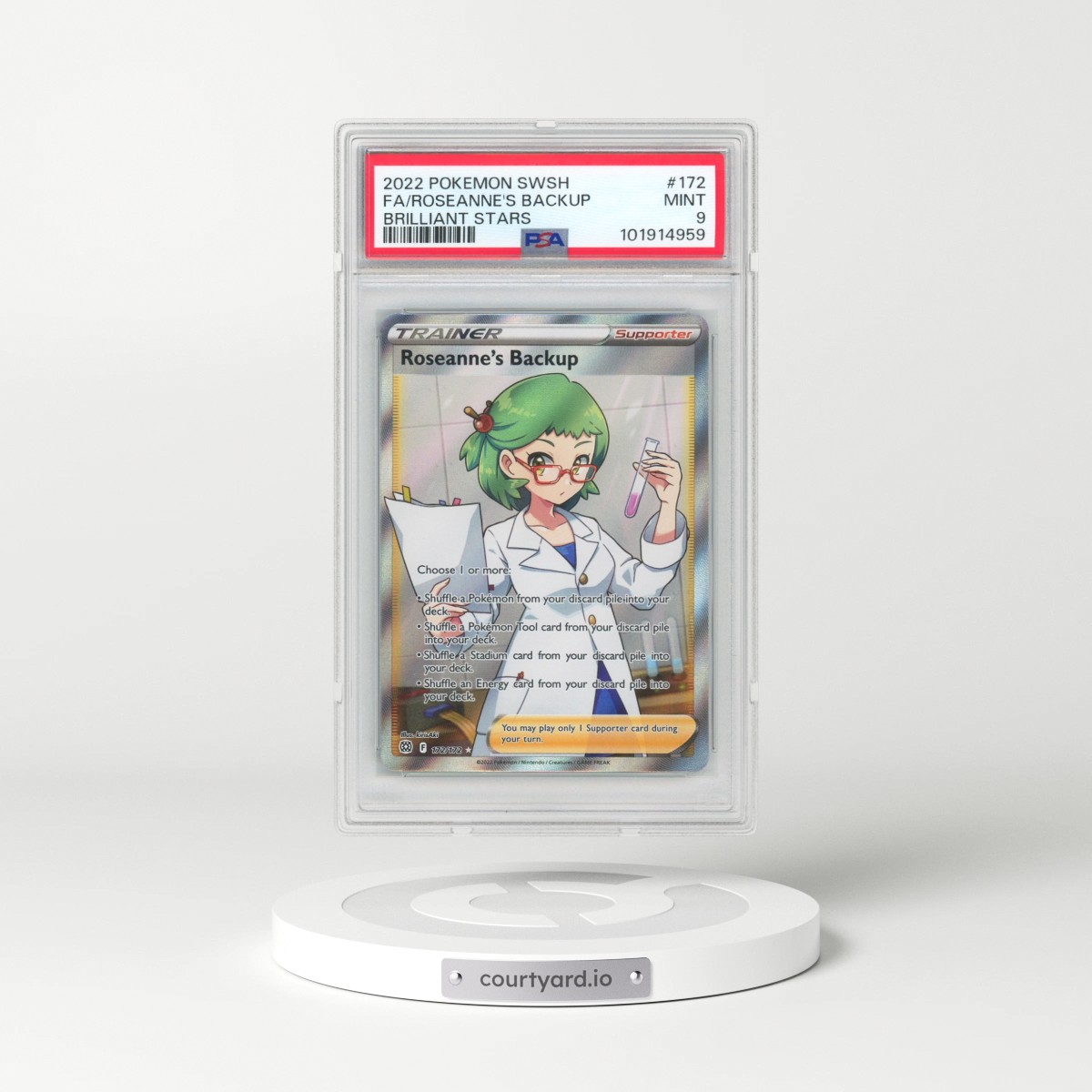 2022 Pokémon Sword & Shield Brilliant Stars #172 Roseanne's Backup - Full Art (PSA 9 MINT)