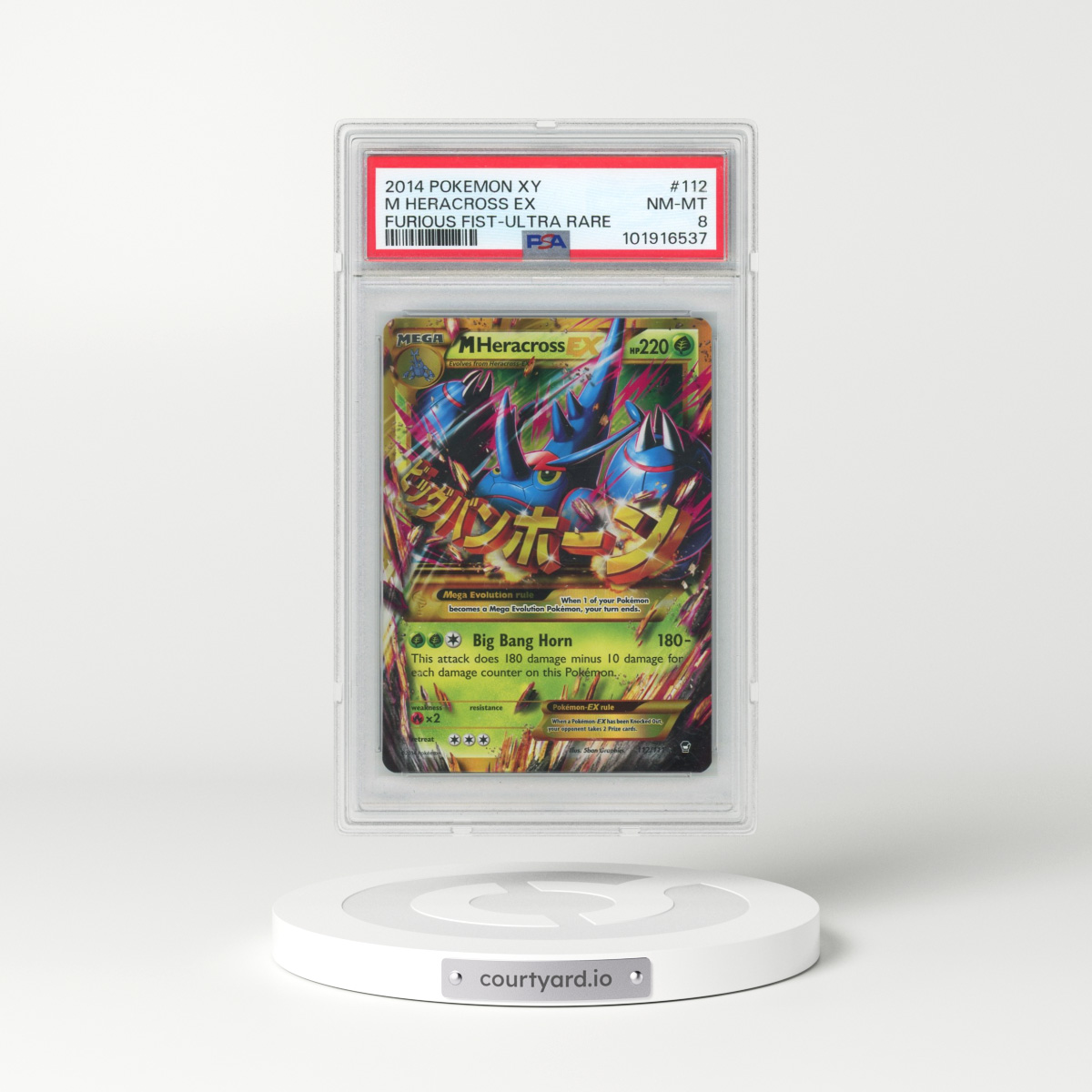 2014 Pokémon XY Furious Fists #112 M Heracross EX - Holo Ultra Rare (PSA 8 NM-MT)