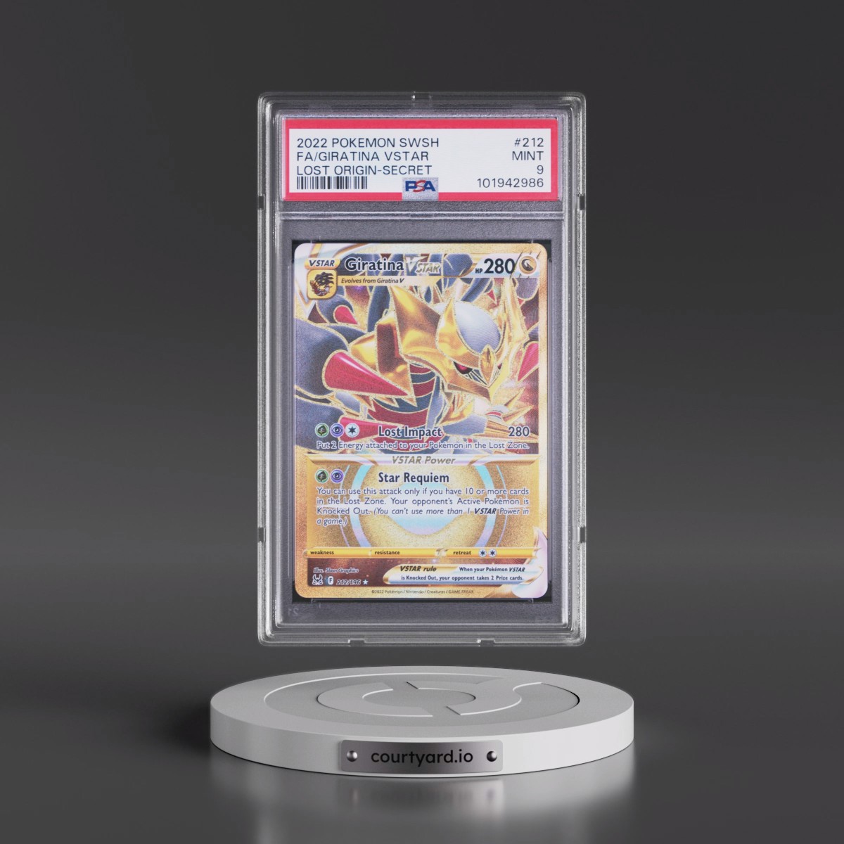 2022 Pokémon Sword & Shield Lost Origin Giratina Vstar - Full Art Secret #212 PSA 9