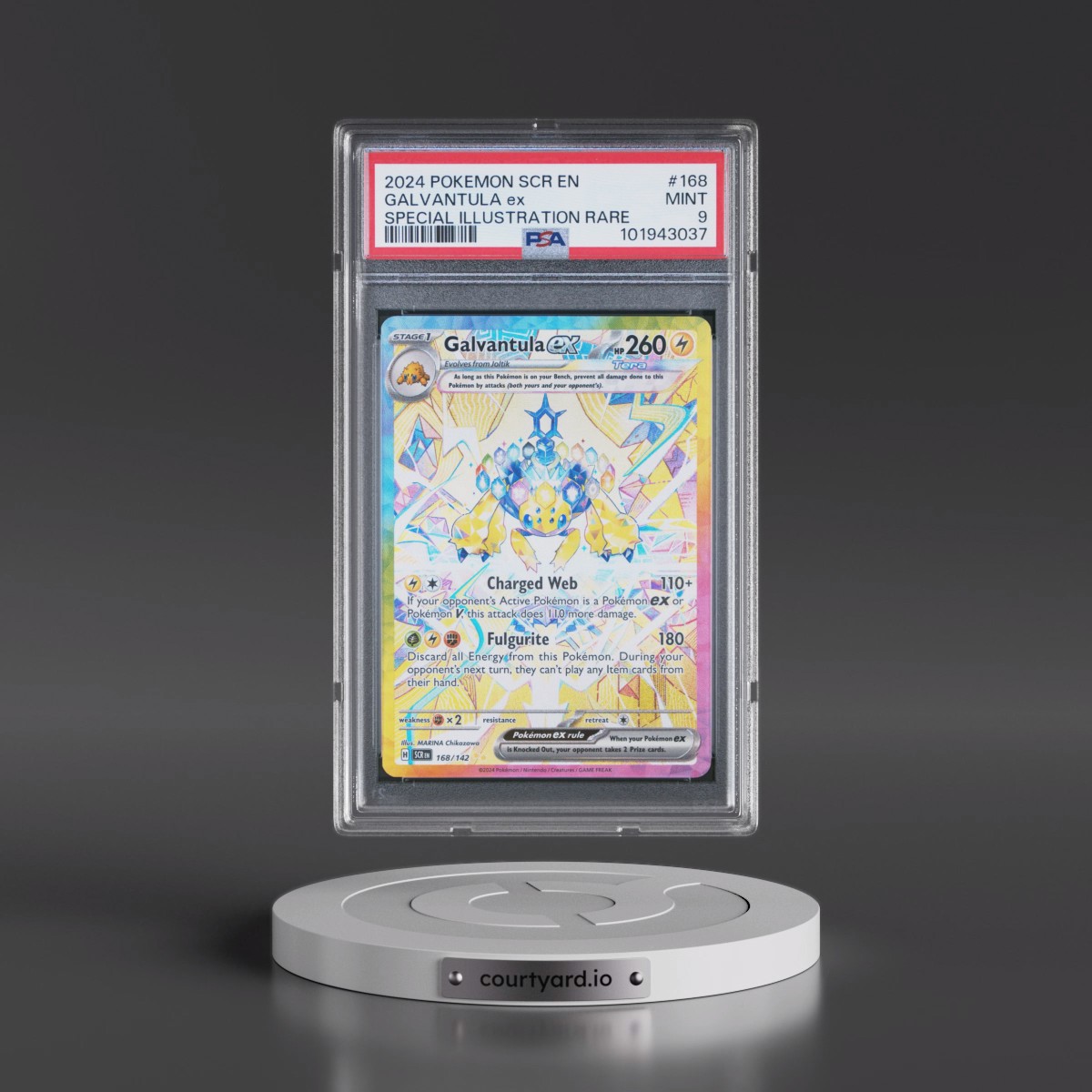 2024 Pokémon Scr EN-Stellar Crown #168 Galvantula EX - Holo Special Illustration Rare (PSA 9 MINT)