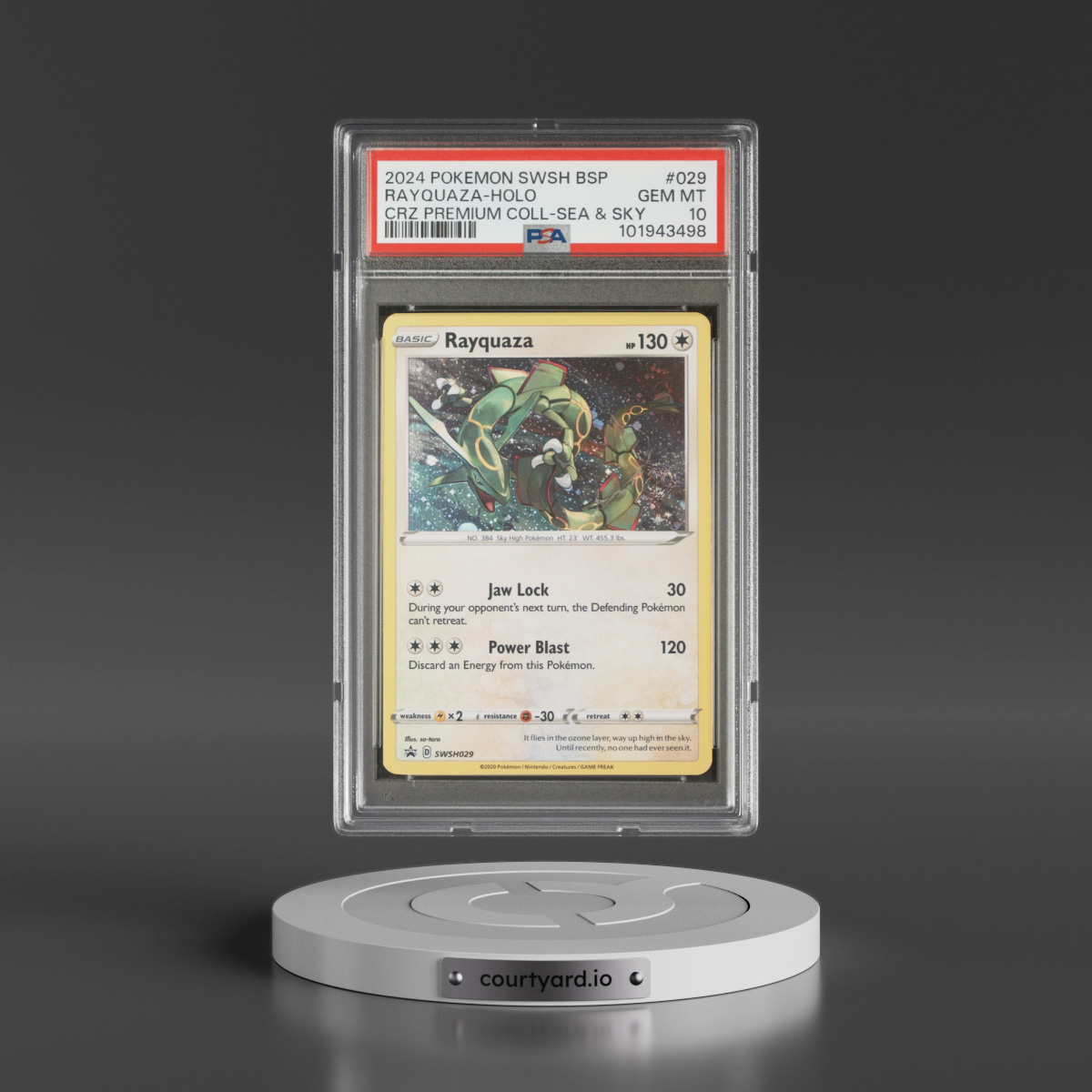 2024 Pokémon Swsh Black Star Promo #029 Rayquaza - Holo Crown Zenith Premium Collection Sea & Sky (PSA 10 GEM MINT)