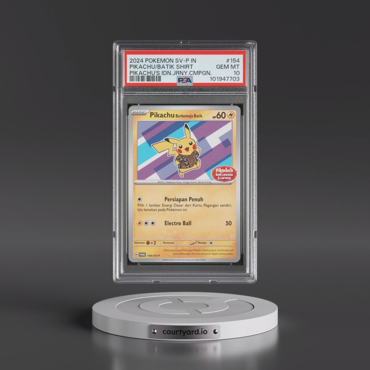 2024 Pokémon SV-P Promo #154 Pikachu in Batik Shirt - Pikachu's Indonesia Journey Campaign (PSA 10 GEM MINT)