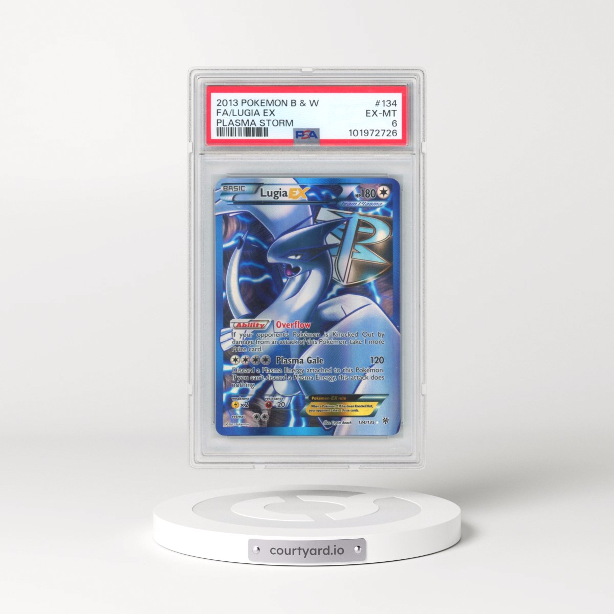 2013 Pokémon Black & White Plasma Storm #134 Lugia EX - Holo Full Art (PSA 6 EX-MT)