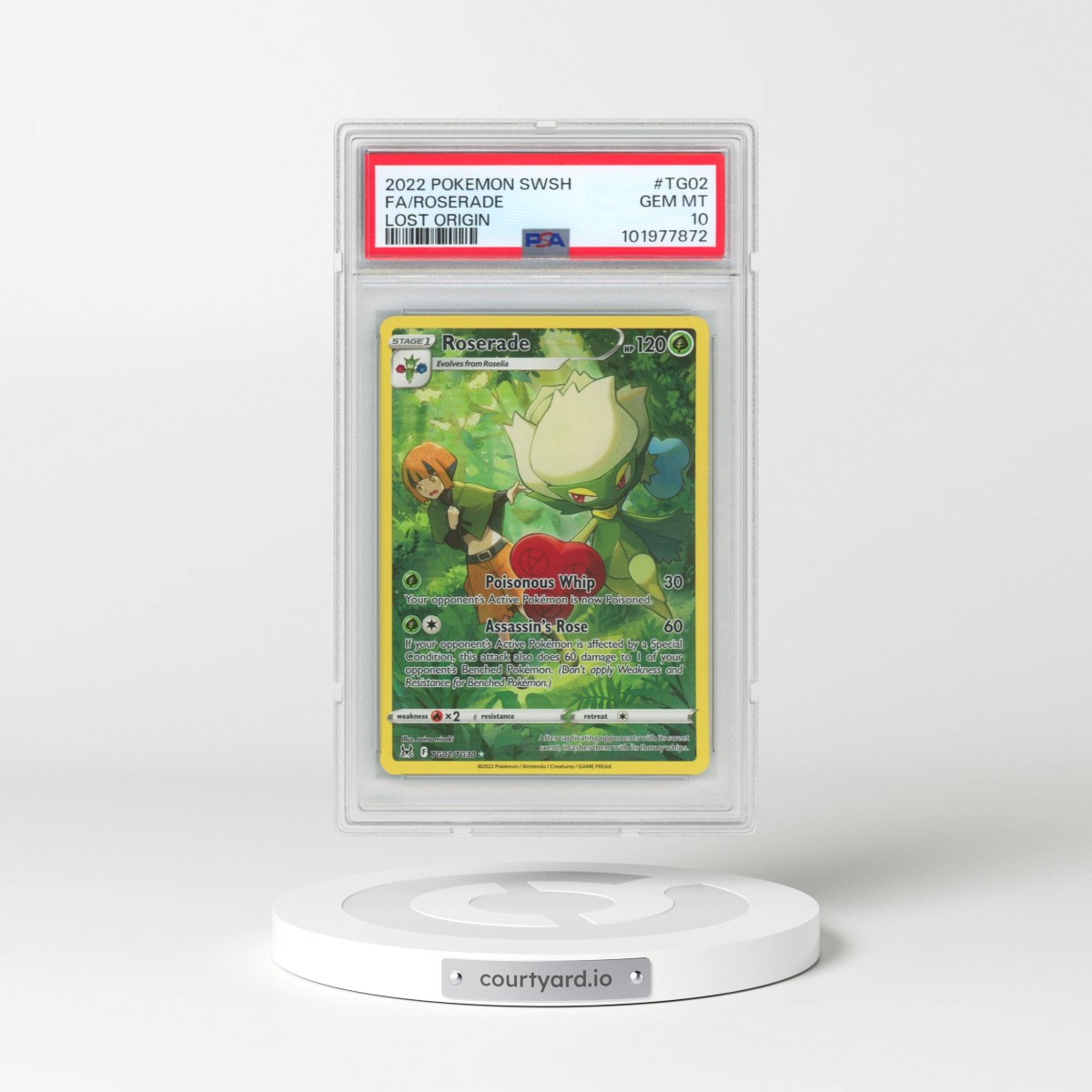 2022 Pokémon Sword & Shield Lost Origin #TG02 Roserade - Full Art (PSA 10 GEM MINT)