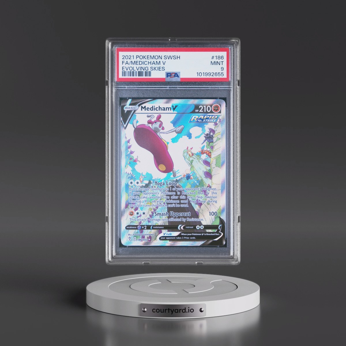 2021 Pokémon Sword & Shield Evolving Skies #186 Medicham V - Holo Full Art (PSA 9 MINT)
