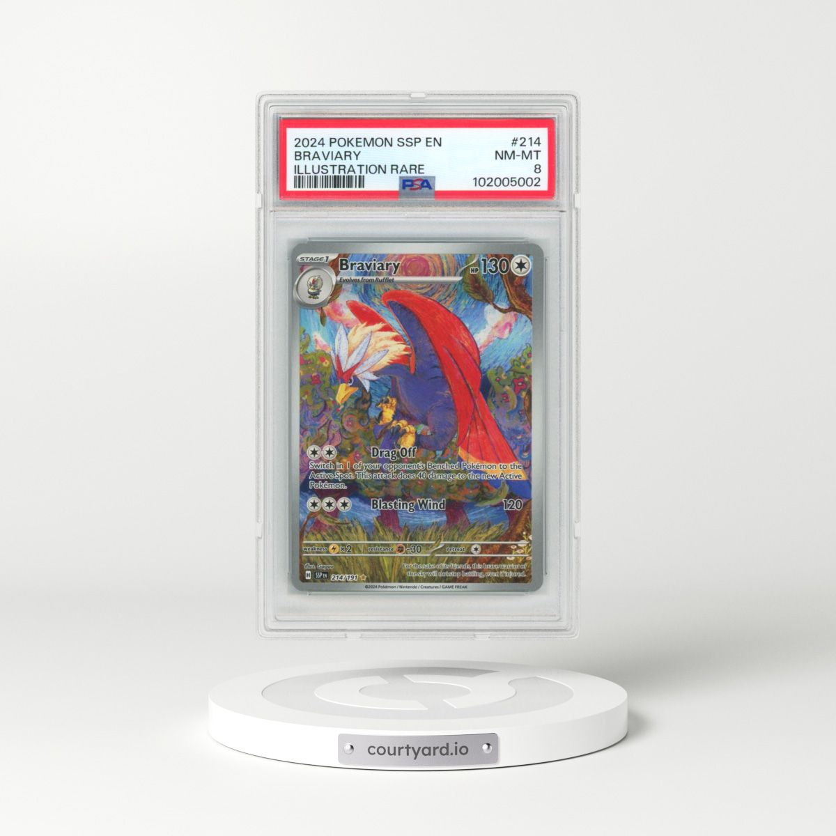 2024 Pokémon Ssp EN-Surging Sparks #214 Braviary - Illustration Rare (PSA 8 NM-MT)