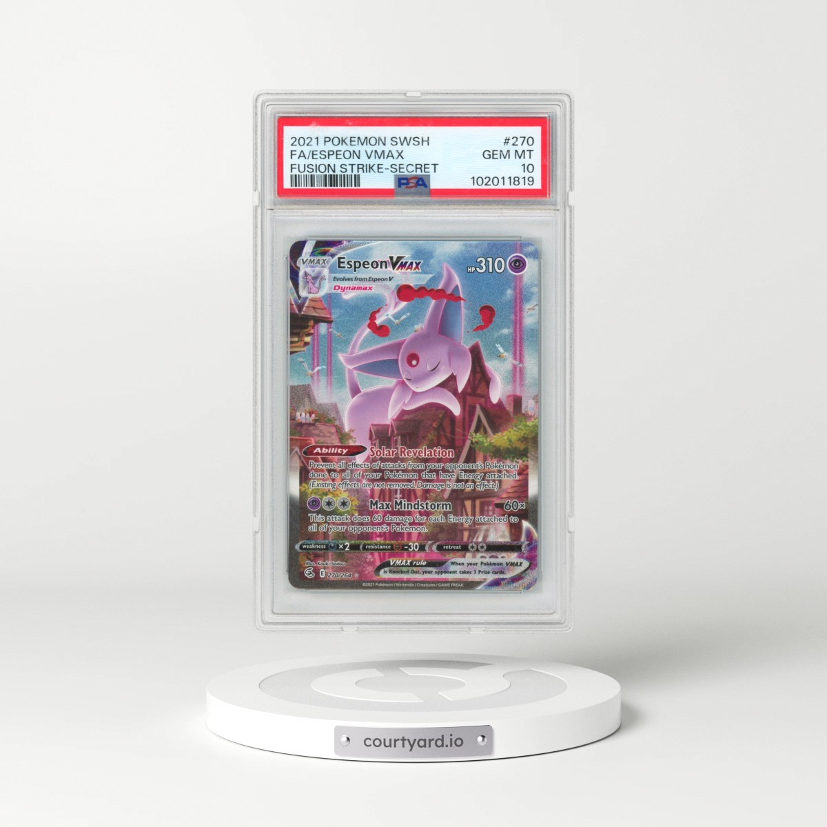 2021 Pokémon Sword & Shield Fusion Strike #270 Espeon Vmax - Full Art Secret (PSA 10 GEM MINT)