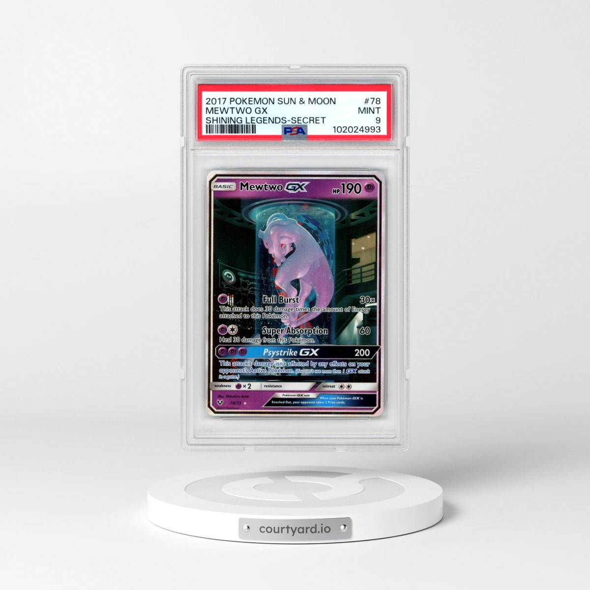 2017 Pokémon Sun & Moon Shining Legends #78 Mewtwo GX - Holo Secret (PSA 9 MINT)