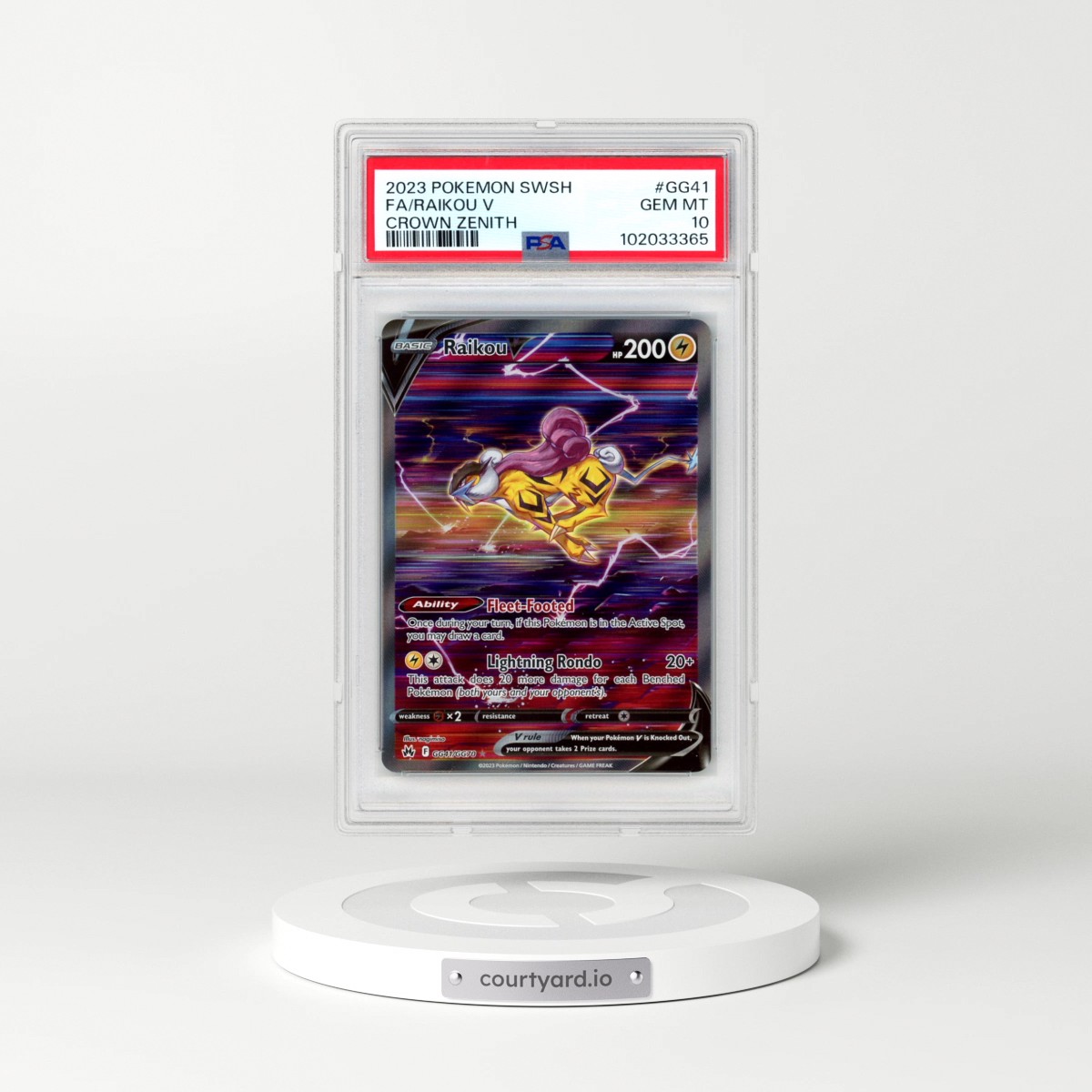 2023 Pokémon Sword and Shield Crown Zenith #GG41 Raikou V - Holo Full Art (PSA 10 GEM MINT)