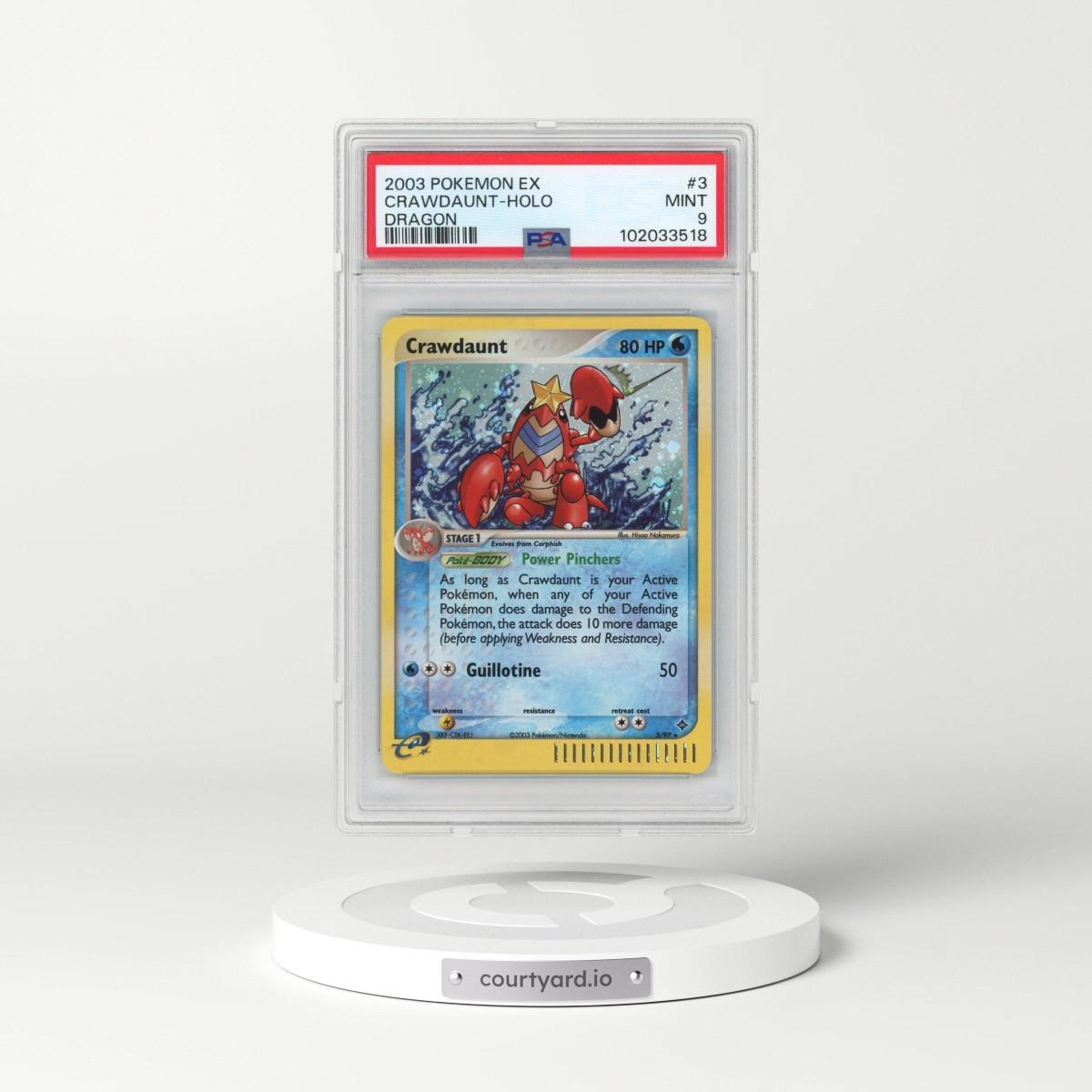 2003 Pokémon EX Dragon #3 Crawdaunt - Holo (PSA 9 MINT)