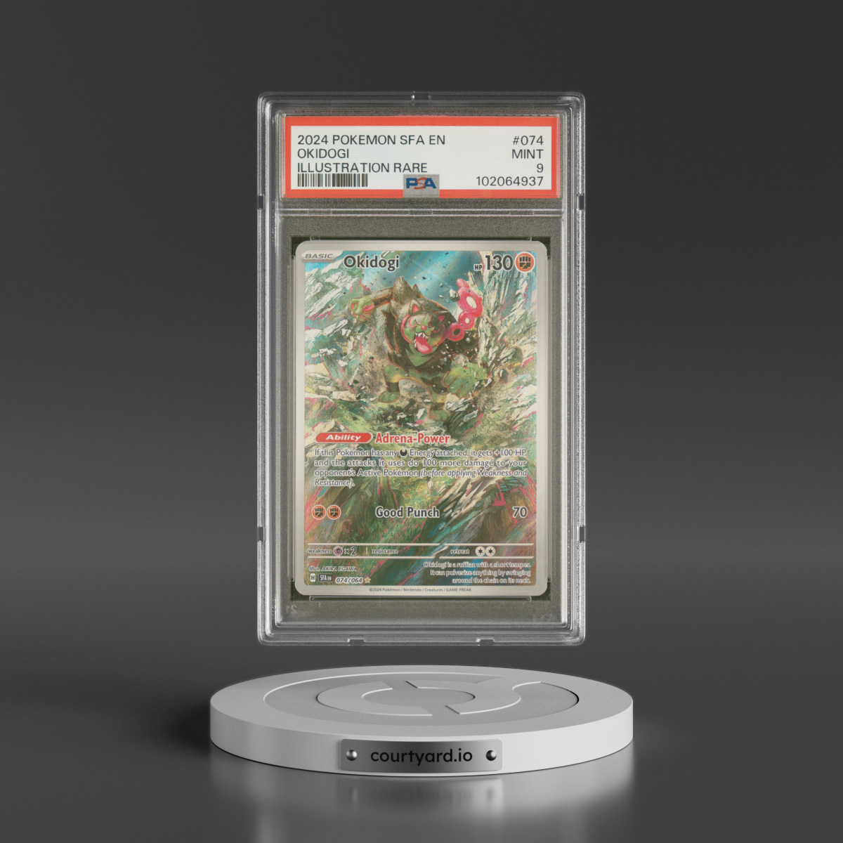 2024 Pokémon Sfa EN-Shrouded Fable #074 Okidogi - Illustration Rare (PSA 9 MINT)