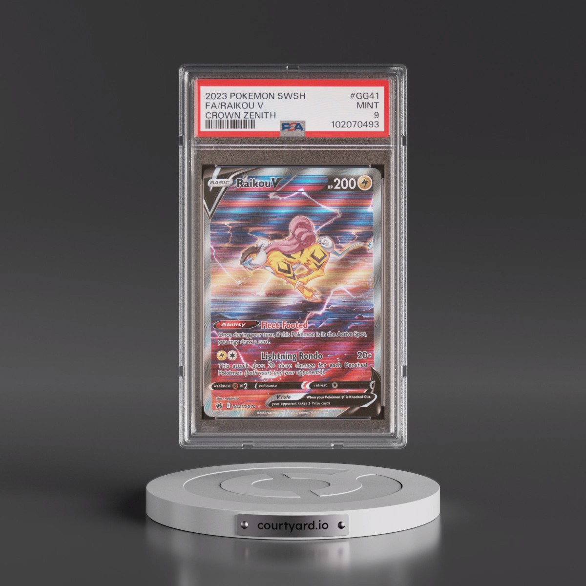 2023 Pokémon Sword and Shield Crown Zenith #GG41 Raikou V - Holo Full Art (PSA 9 MINT)
