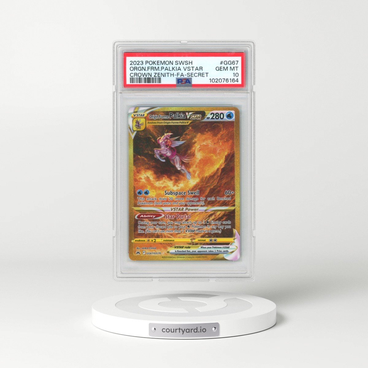 2023 Pokémon Sword and Shield Crown Zenith #GG67 Origin Forme Palkia Vstar - Full Art Secret (PSA 10 GEM MINT)