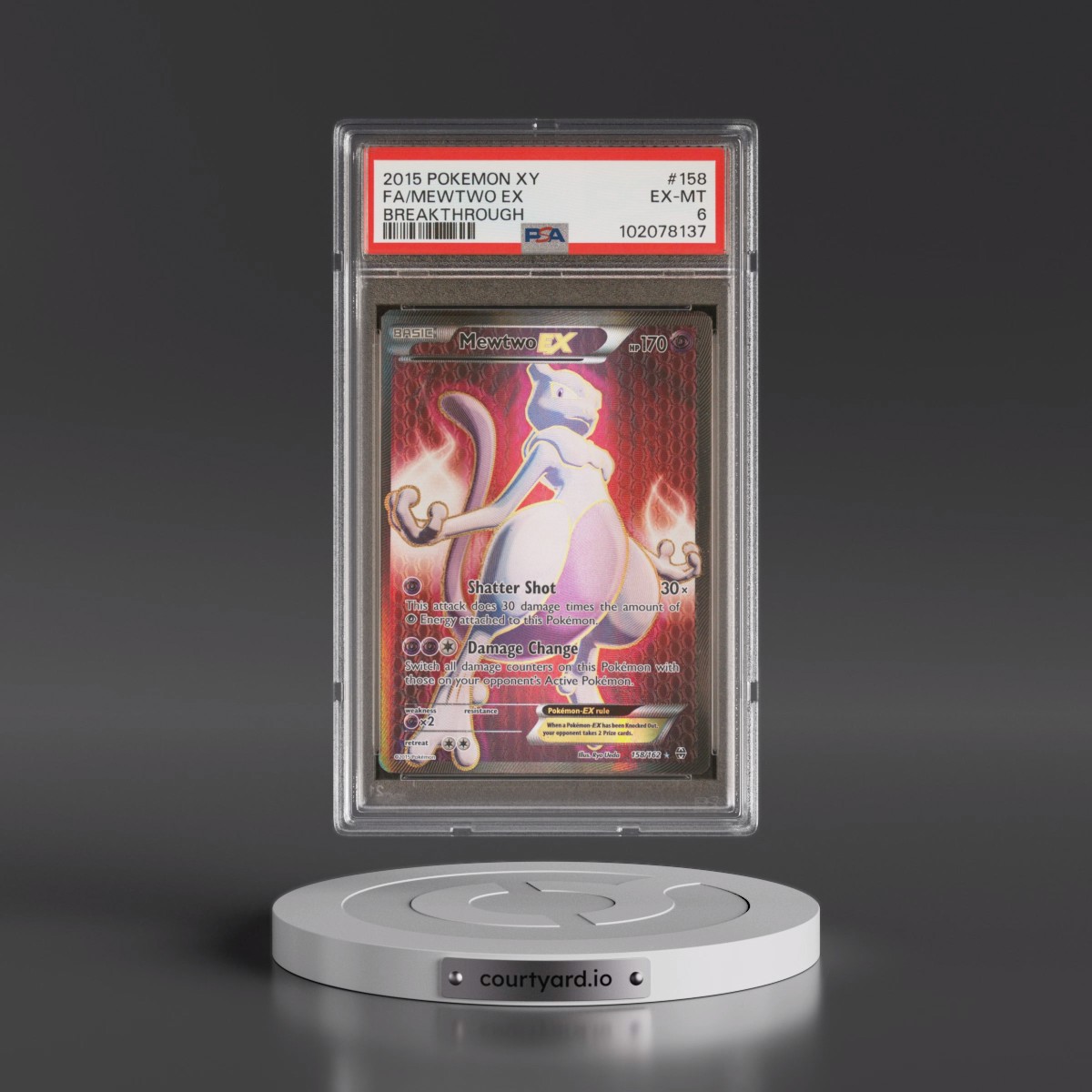 2015 Pokémon XY Breakthrough #158 Mewtwo EX - Holo Full Art (PSA 6 EX-MT)