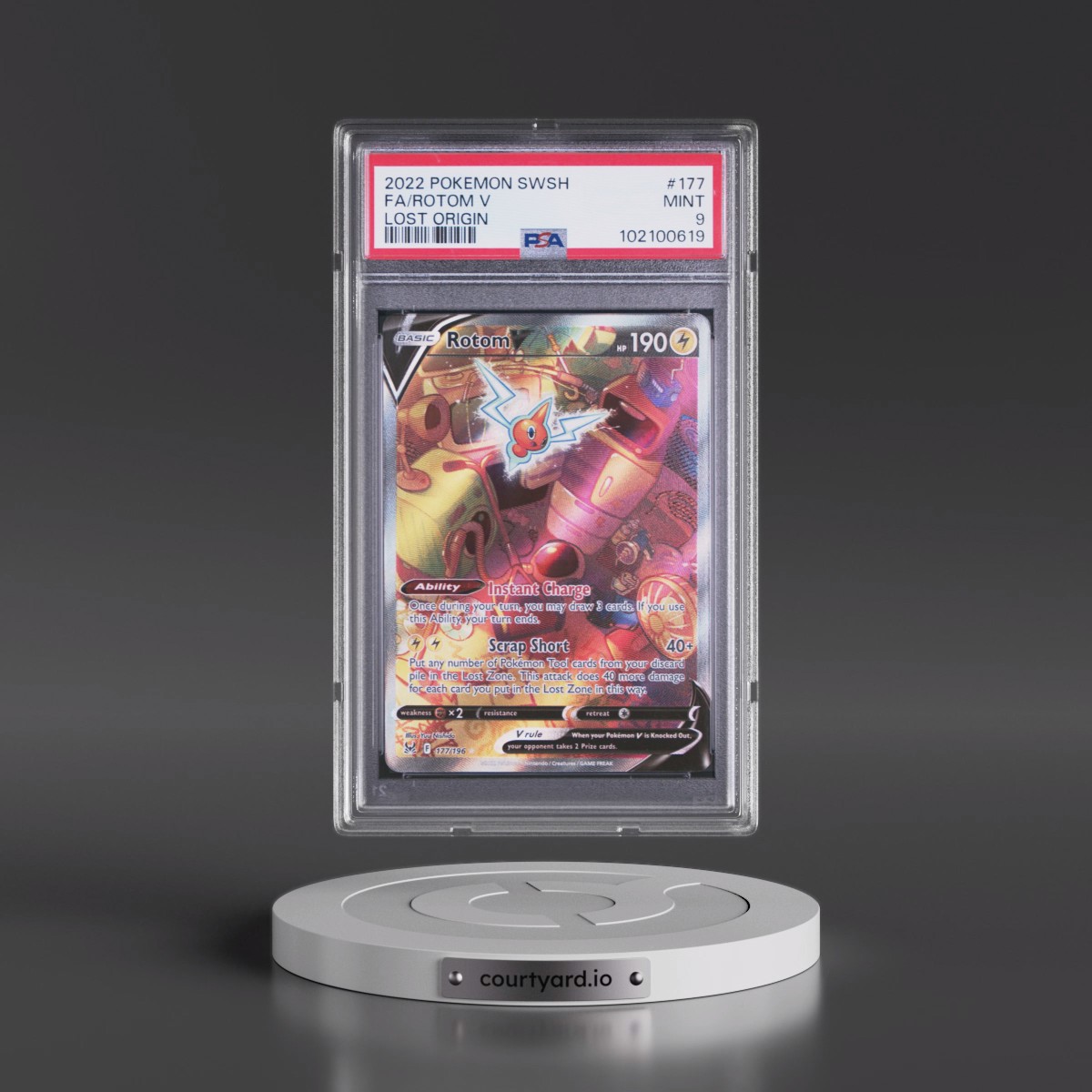 2022 Pokémon Sword & Shield Lost Origin #177 Rotom V - Holo Full Art (PSA 9 MINT)