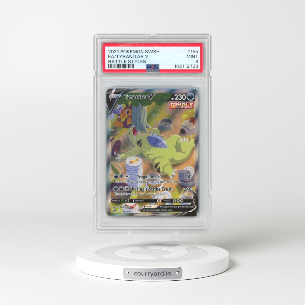2021 Pokémon Sword & Shield Battle Styles #155 Tyranitar V - Holo Full Art (PSA 9 MINT)