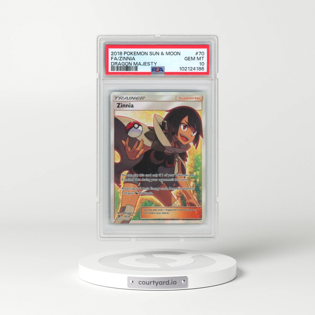 2018 Pokémon Sun & Moon Dragon Majesty #70 Zinnia - Full Art (PSA 10 GEM MINT)