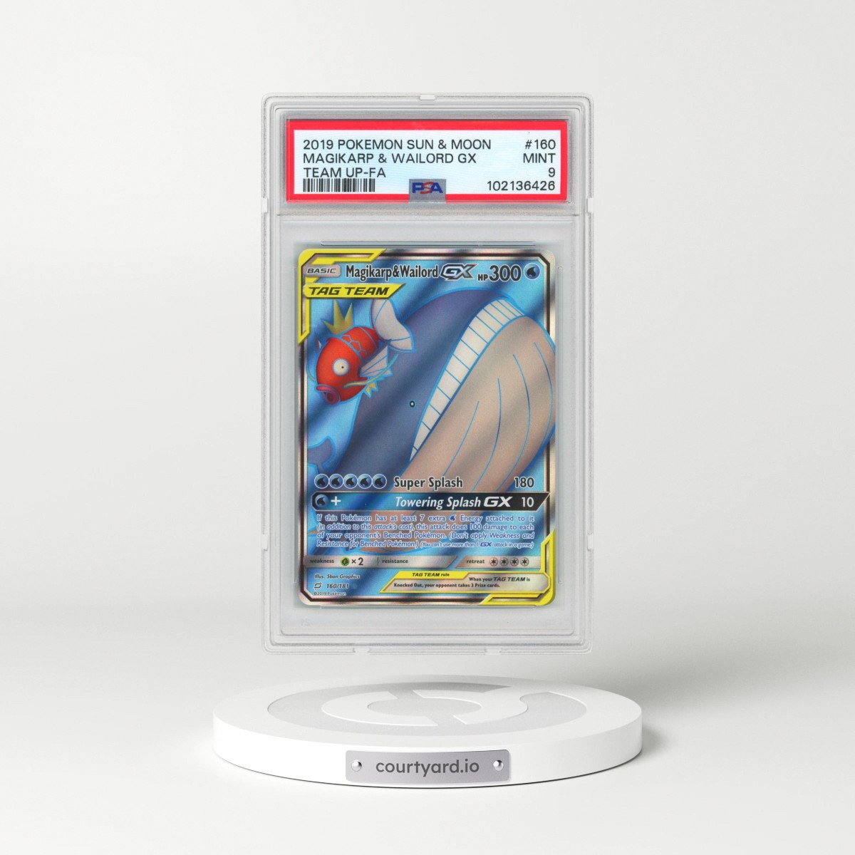 2019 Pokémon Sun & Moon Team Up #160 Magikarp & Wailord GX - Holo Full Art (PSA 9 MINT)