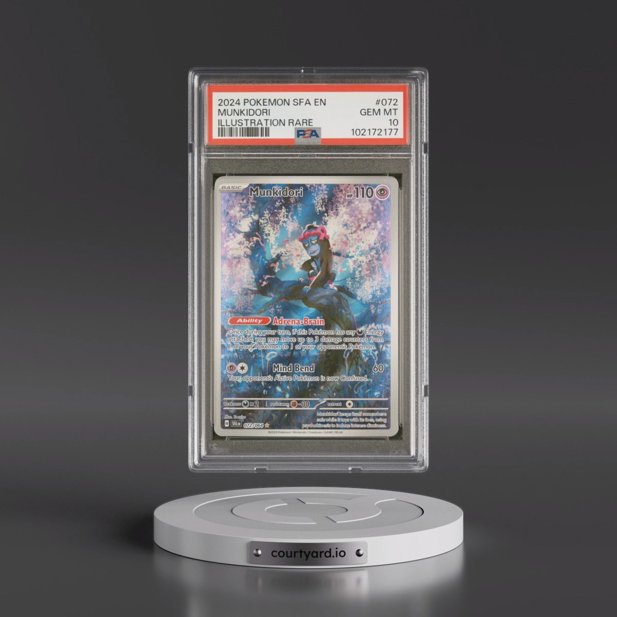 2024 Pokémon Sfa EN-Shrouded Fable #072 Munkidori - Illustration Rare (PSA 10 GEM MINT)