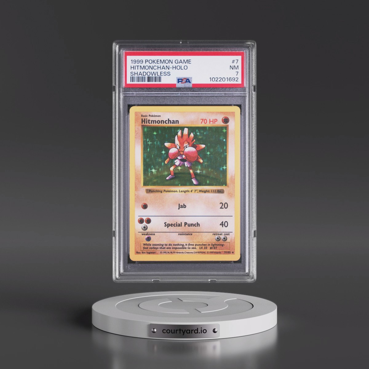 1999 Pokémon Game Hitmonchan - Holo Shadowless #7 PSA 7