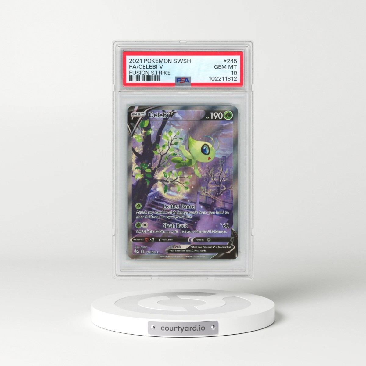 2021 Pokémon Sword & Shield Fusion Strike #245 Celebi V - Holo Full Art (PSA 10 GEM MINT)