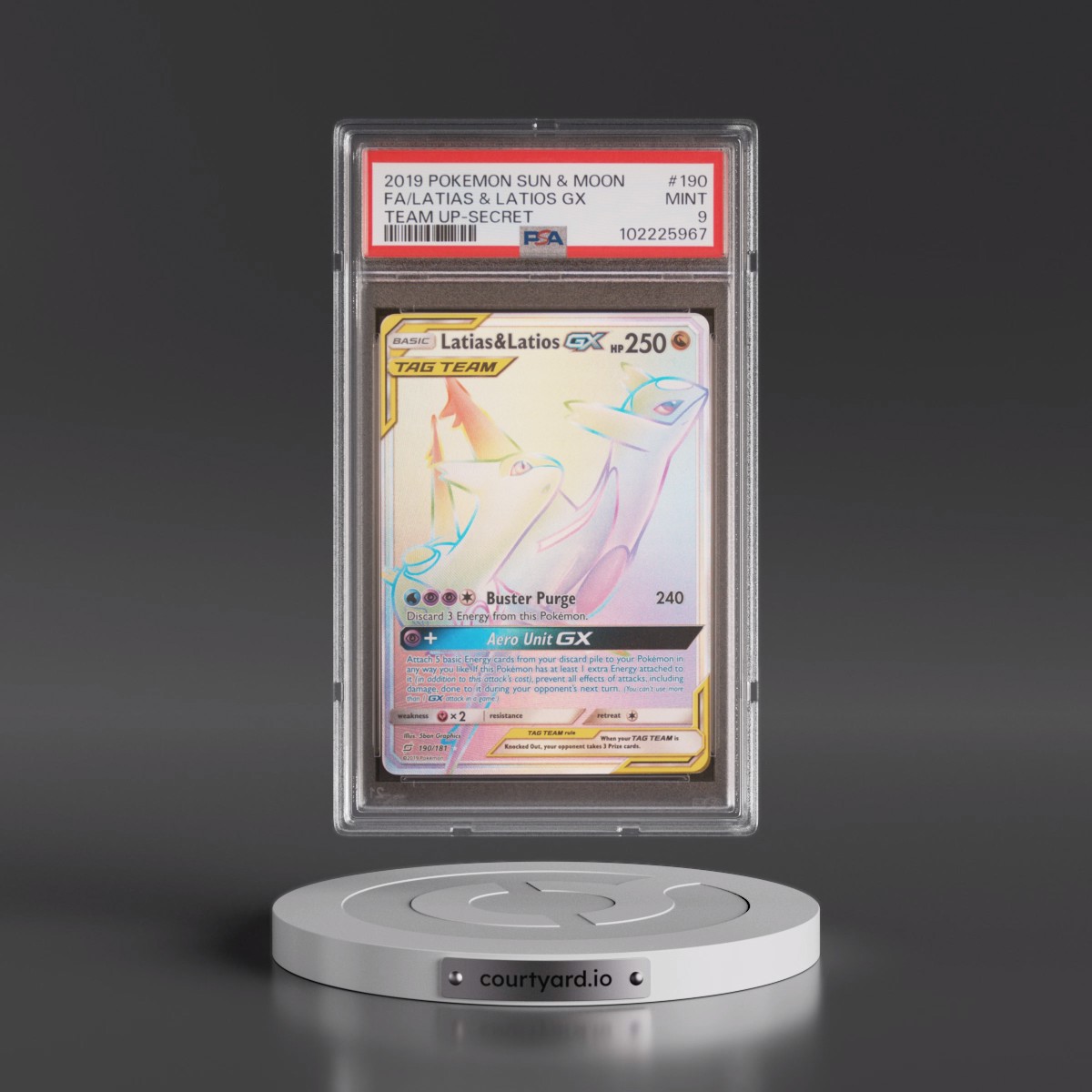 2019 Pokémon Sun & Moon Team Up #190 Latias & Latios GX - Holo Full Art Secret (PSA 9 MINT)