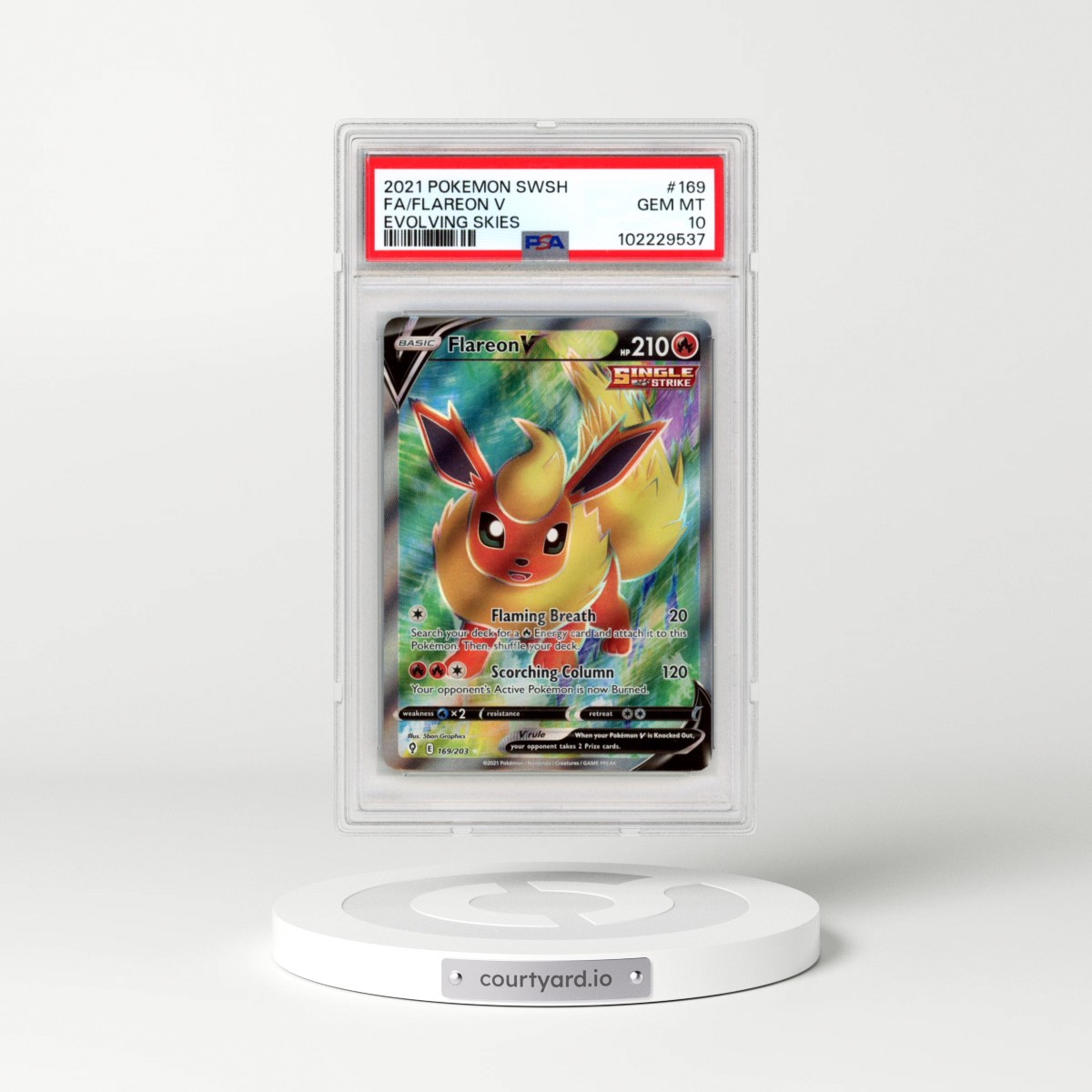 2021 Pokémon Sword & Shield Evolving Skies #169 Flareon V - Holo Full Art (PSA 10 GEM MINT)