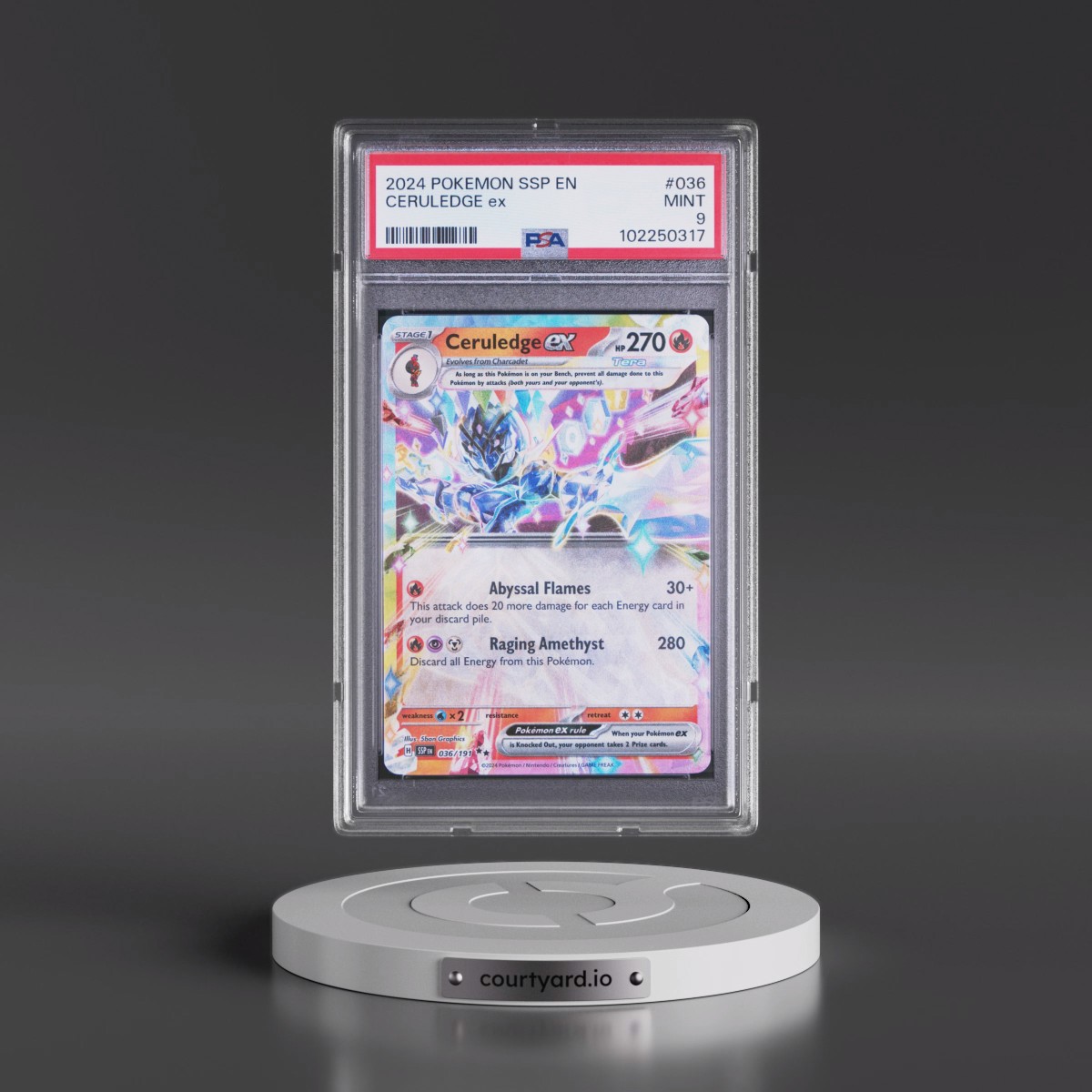 2024 Pokémon Ssp EN-Surging Sparks #036 Ceruledge EX - Holo (PSA 9 MINT)