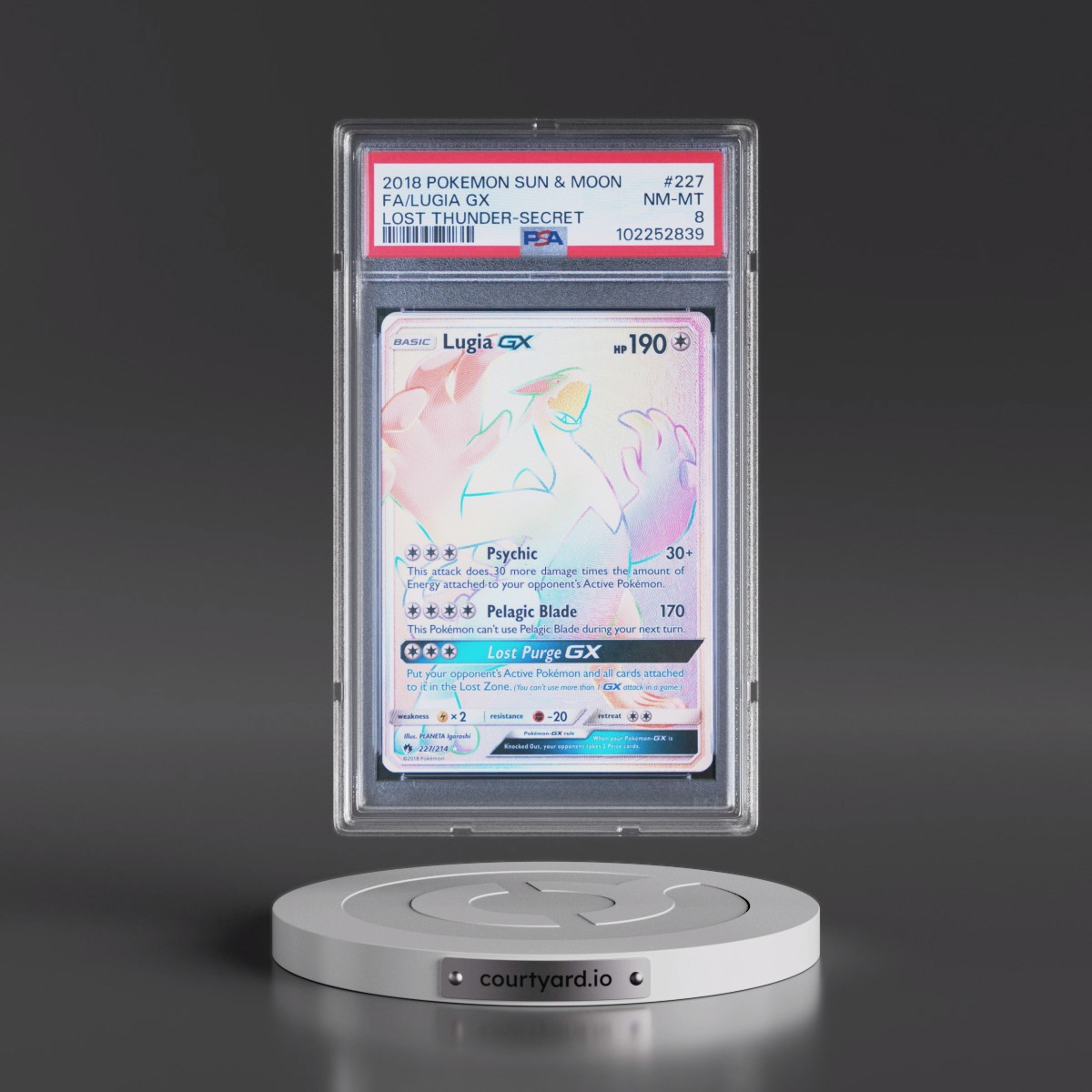 2018 Pokémon Sun & Moon Lost Thunder #227 Lugia GX - Holo Full Art Secret (PSA 8 NM-MT)