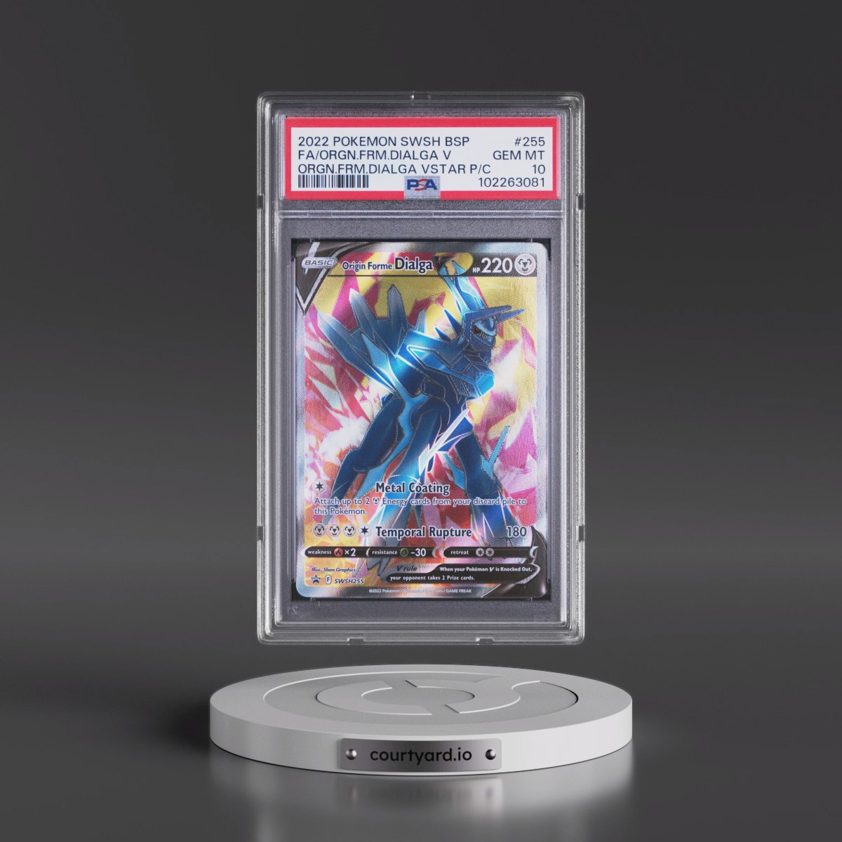 2022 Pokémon Swsh Black Star Promo #255 Origin Forme Dialga V - Holo Full Art Origin Forme Dialga Vstar Premium Collection (PSA 10 GEM MINT)