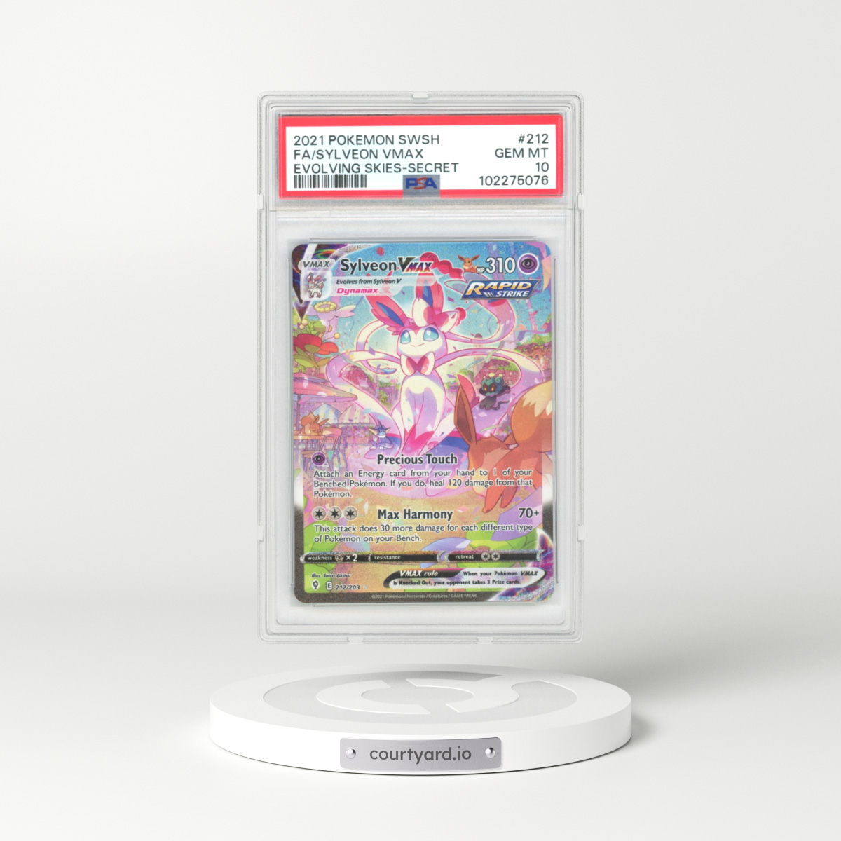 2021 Pokémon Sword & Shield Evolving Skies #212 Sylveon Vmax - Full Art Secret (PSA 10 GEM MINT)
