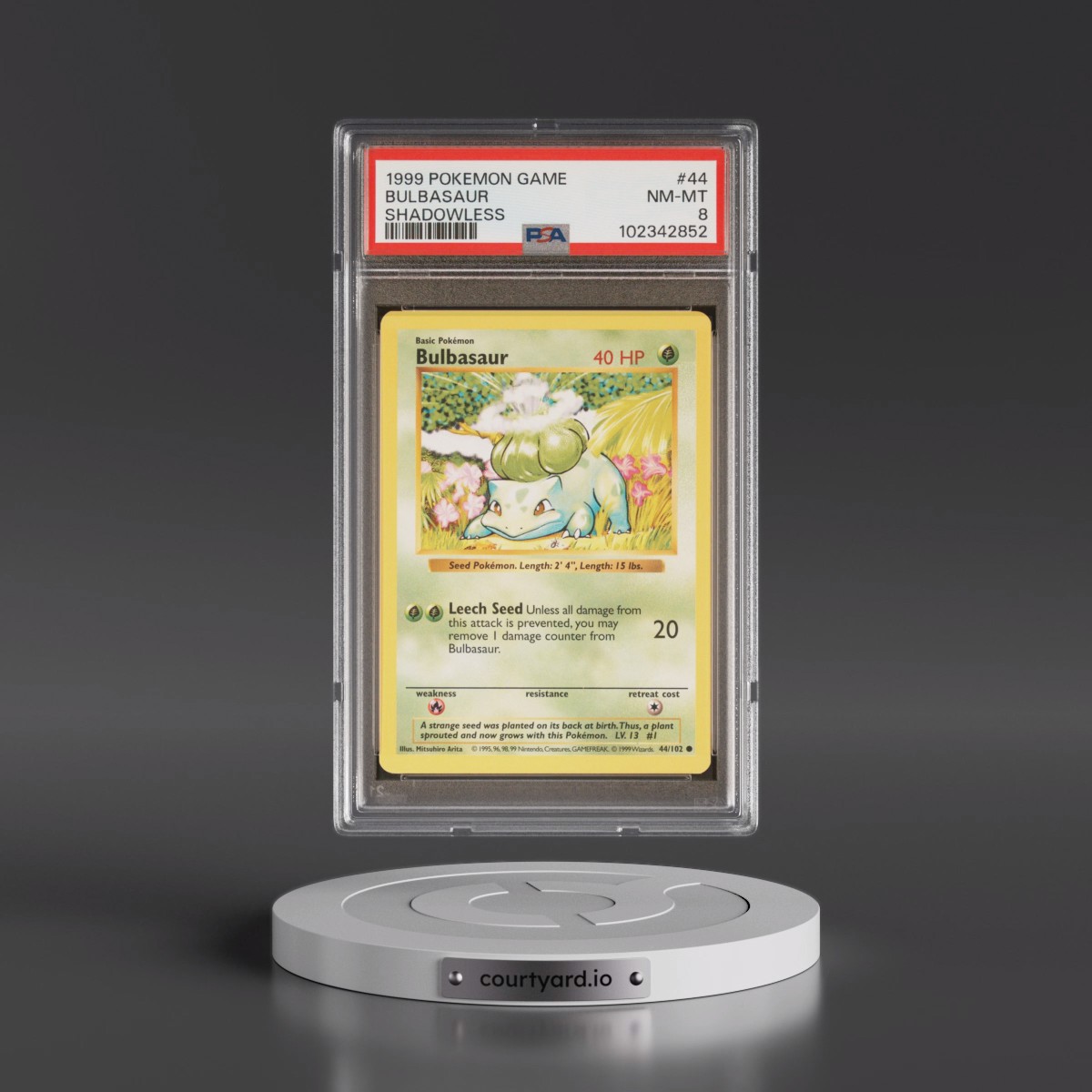1999 Pokémon Game #44 Bulbasaur - Shadowless (PSA 8 NM-MT)