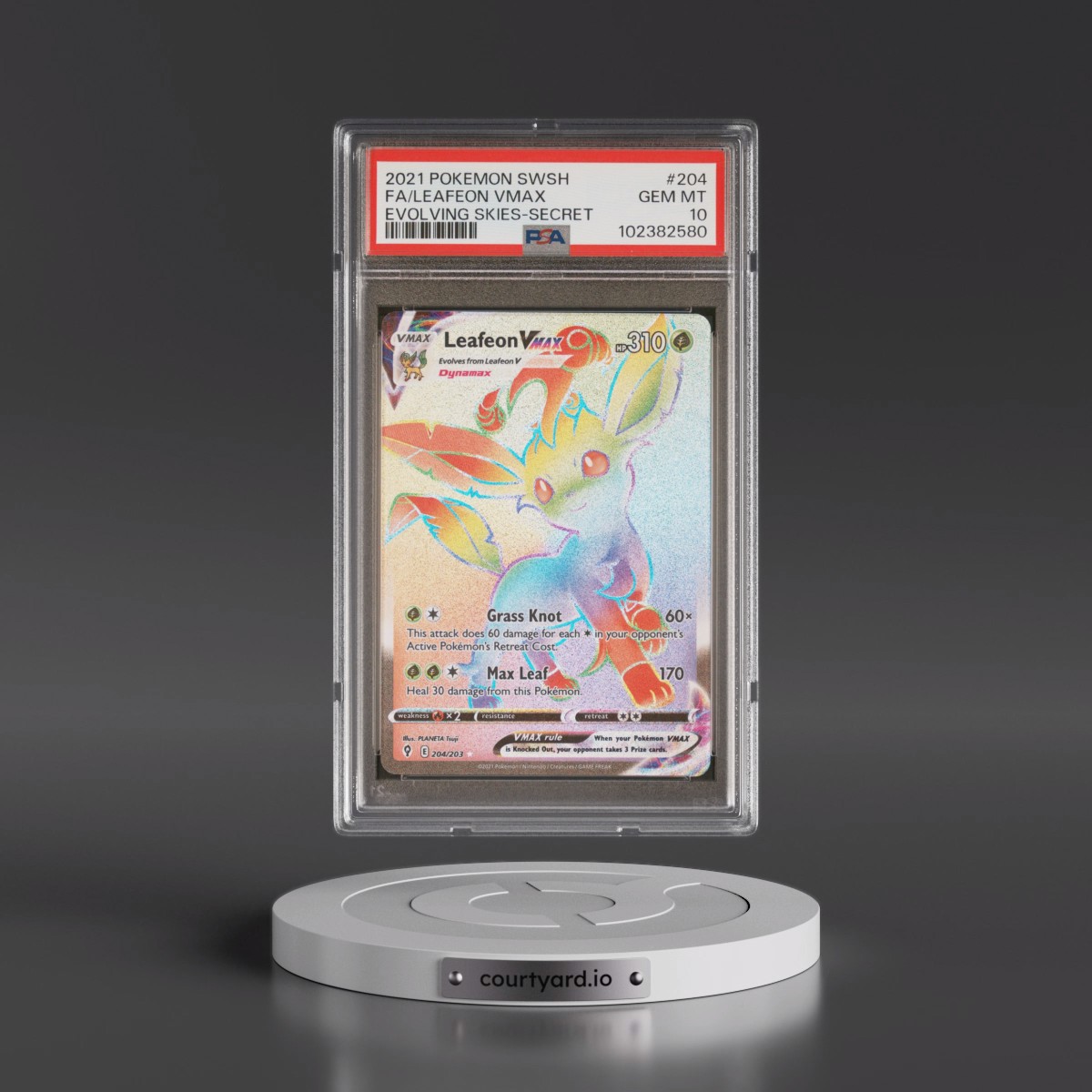 2021 Pokémon Sword & Shield Evolving Skies #204 Leafeon Vmax - Full Art Secret (PSA 10 GEM MINT)
