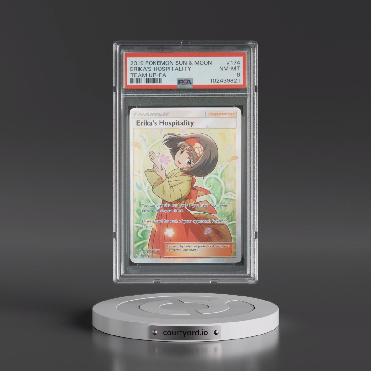 2019 Pokémon Sun & Moon Team Up Erika's Hospitality - Full Art #174 PSA 8