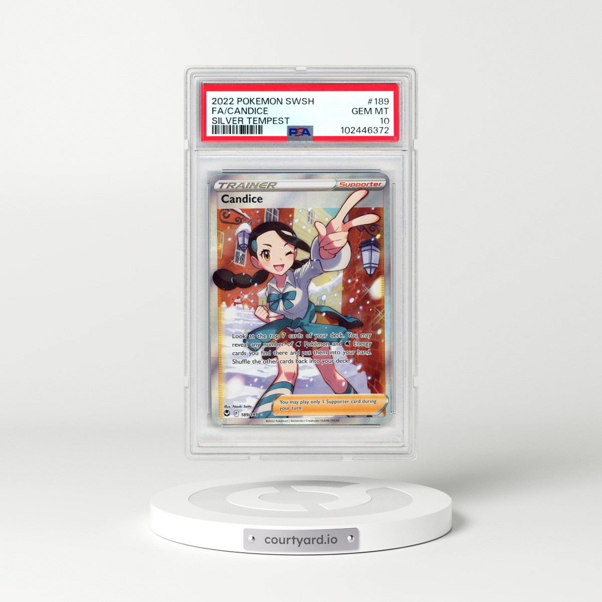 2022 Pokémon Sword & Shield Silver Tempest #189 Candice - Full Art (PSA 10 GEM MINT)