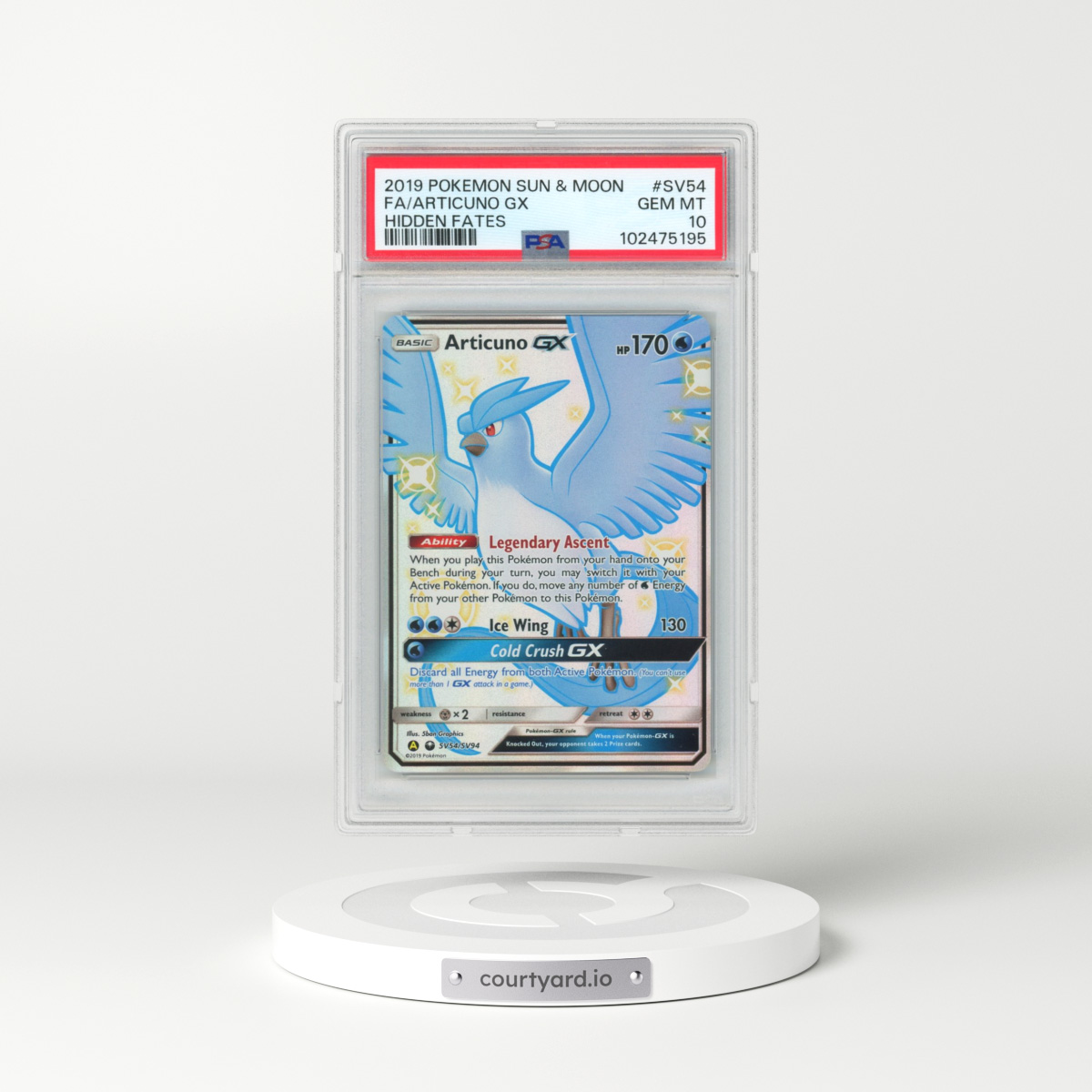 2019 Pokémon Sun & Moon Hidden Fates #SV54 Articuno GX - Holo Full Art (PSA 10 GEM MINT)