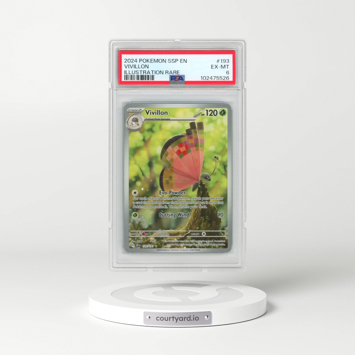 2024 Pokémon Ssp EN-Surging Sparks #193 Vivillon - Illustration Rare (PSA 6 EX-MT)