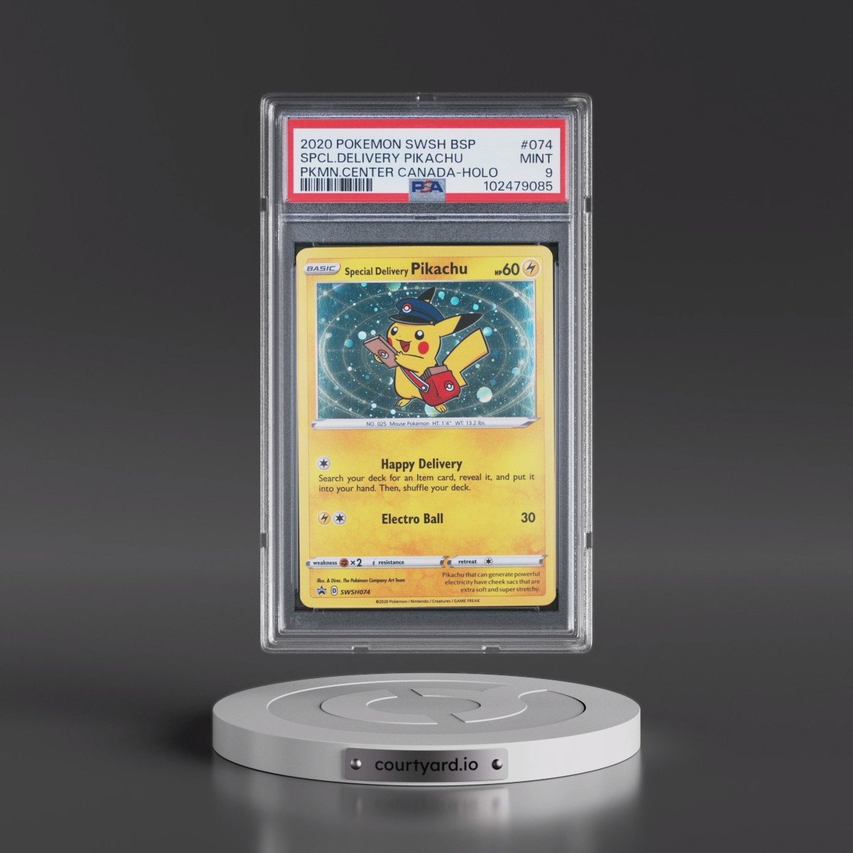 2020 Pokémon Swsh Black Star Promo #074 Special Delivery Pikachu - Holo Pokemon Center Canada (PSA 9 MINT)