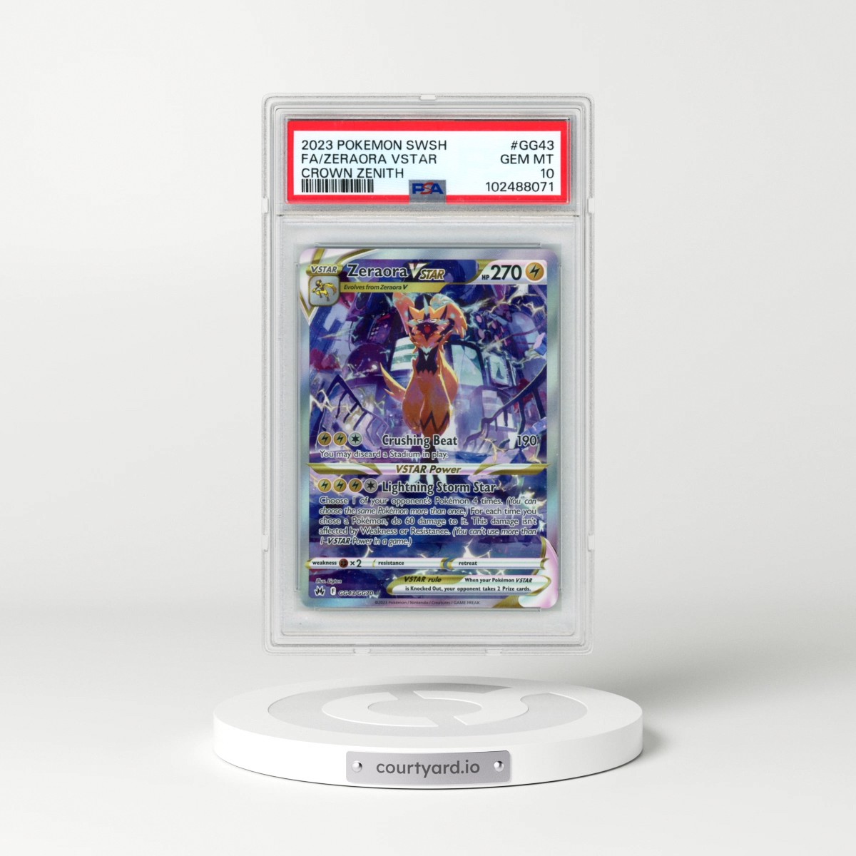 2023 Pokémon Sword and Shield Crown Zenith #GG43 Zeraora Vstar - Full Art (PSA 10 GEM MINT)