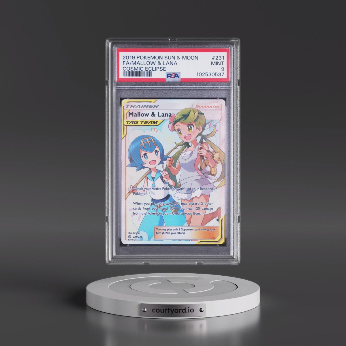 2019 Pokémon Sun & Moon Cosmic Eclipse #231 Mallow & Lana - Full Art (PSA 9 MINT)