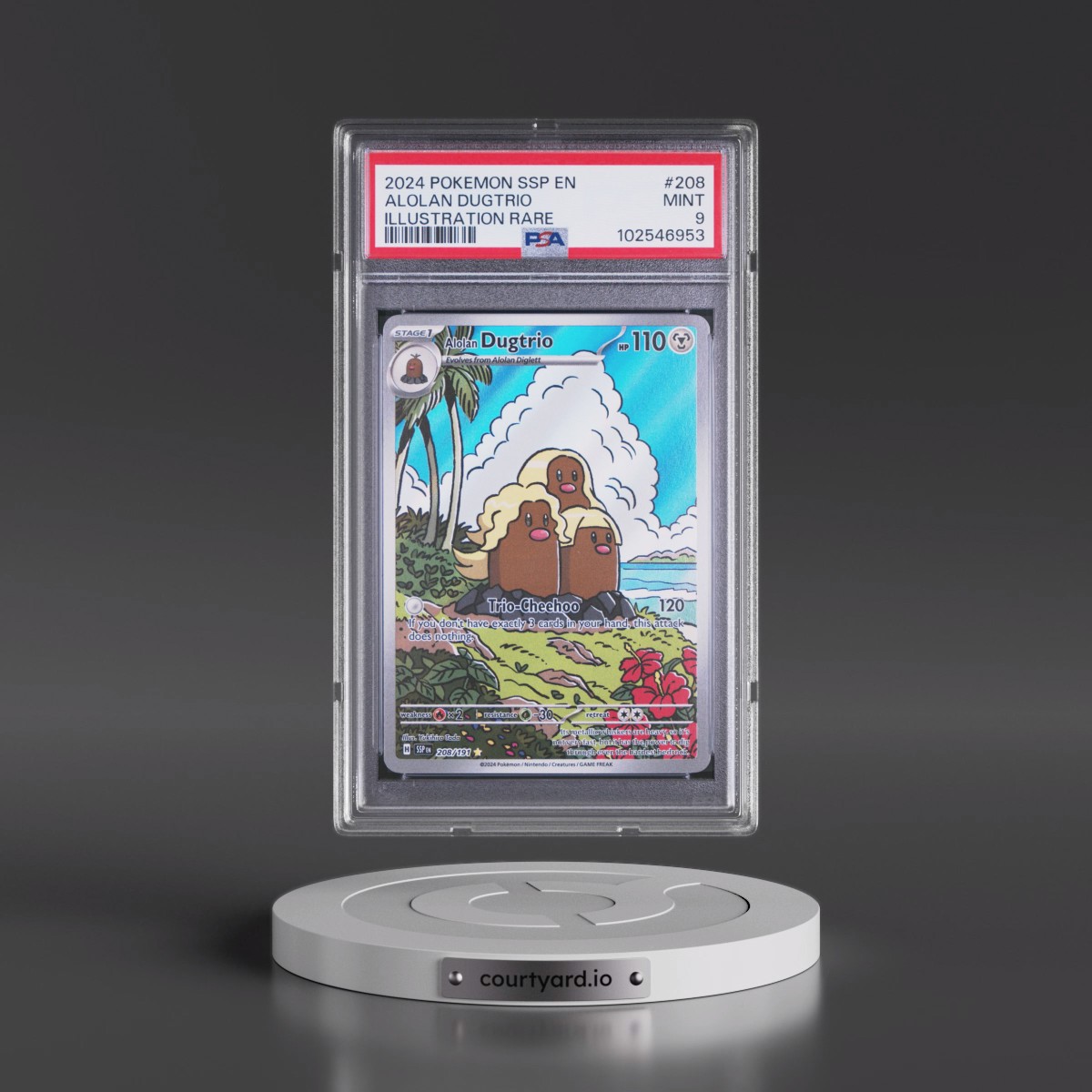 2024 Pokémon Ssp EN-Surging Sparks #208 Alolan Dugtrio - Illustration Rare (PSA 9 MINT)