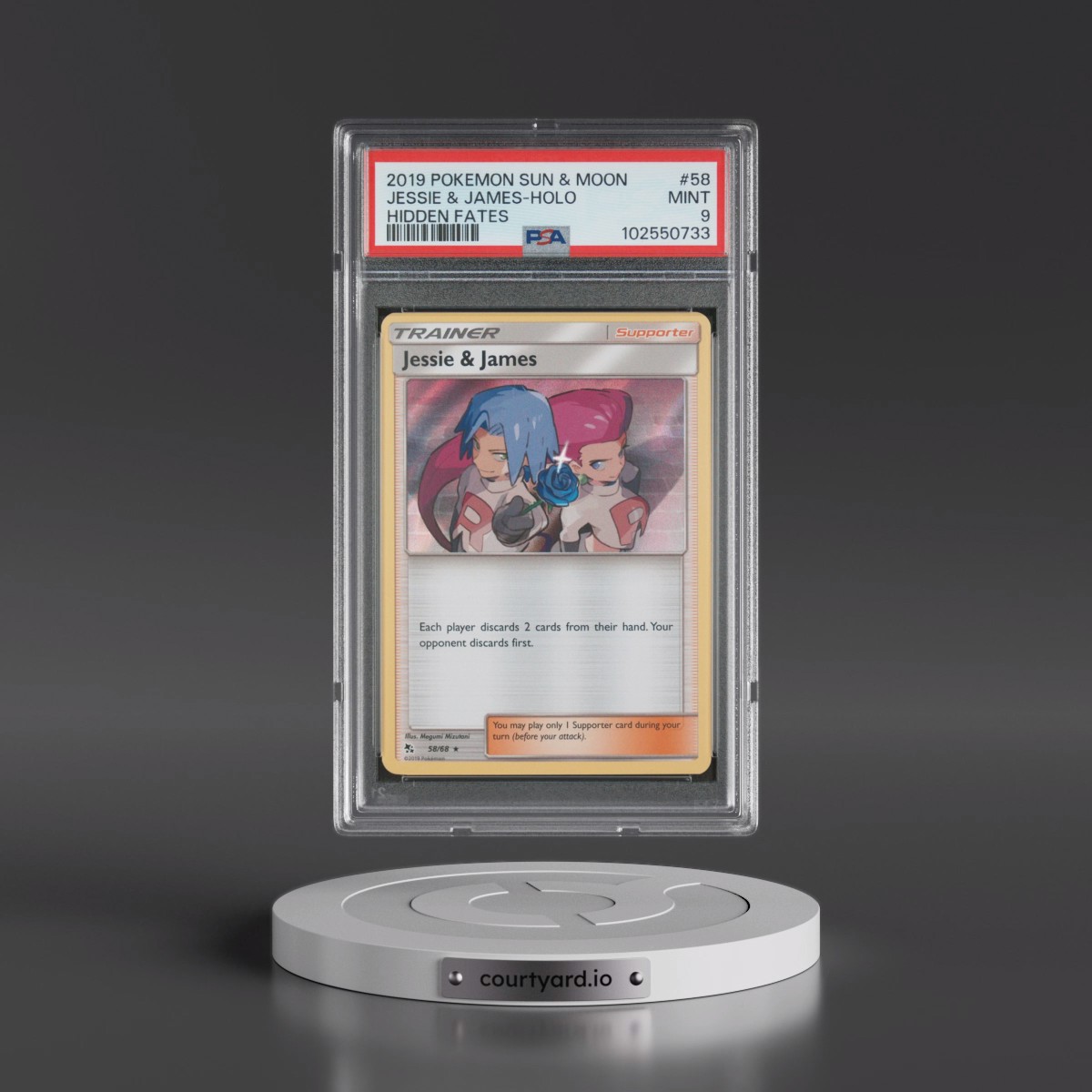 2019 Pokémon Sun & Moon Hidden Fates #58 Jessie & James - Holo (PSA 9 MINT)
